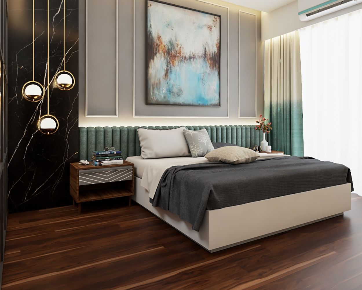 Wooden Dark Brown Bedroom Flooring Design | Livspace