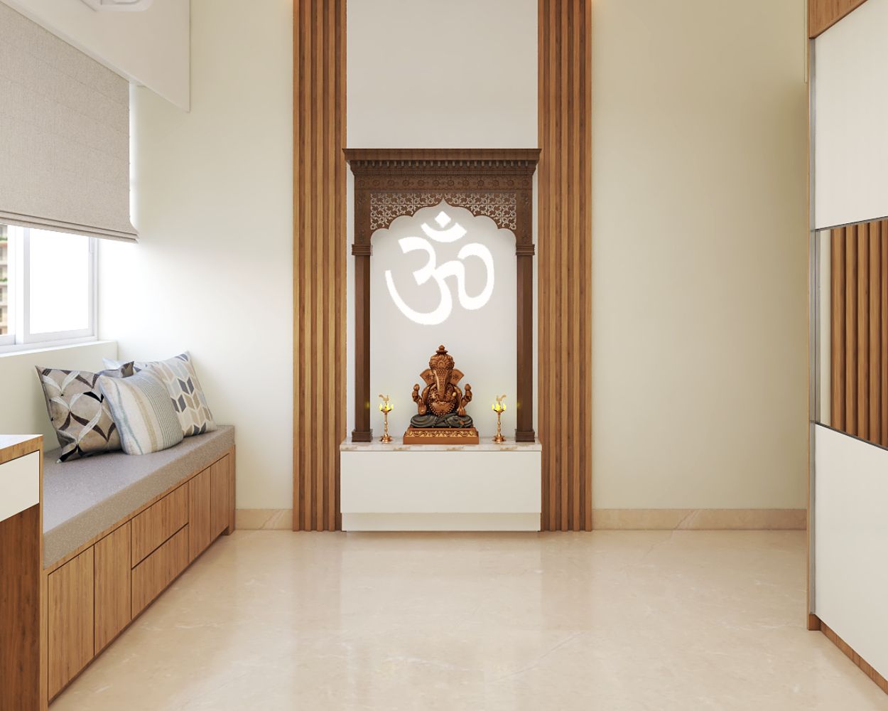 Modern Seamless Beige Flooring Design For Pooja Rooms