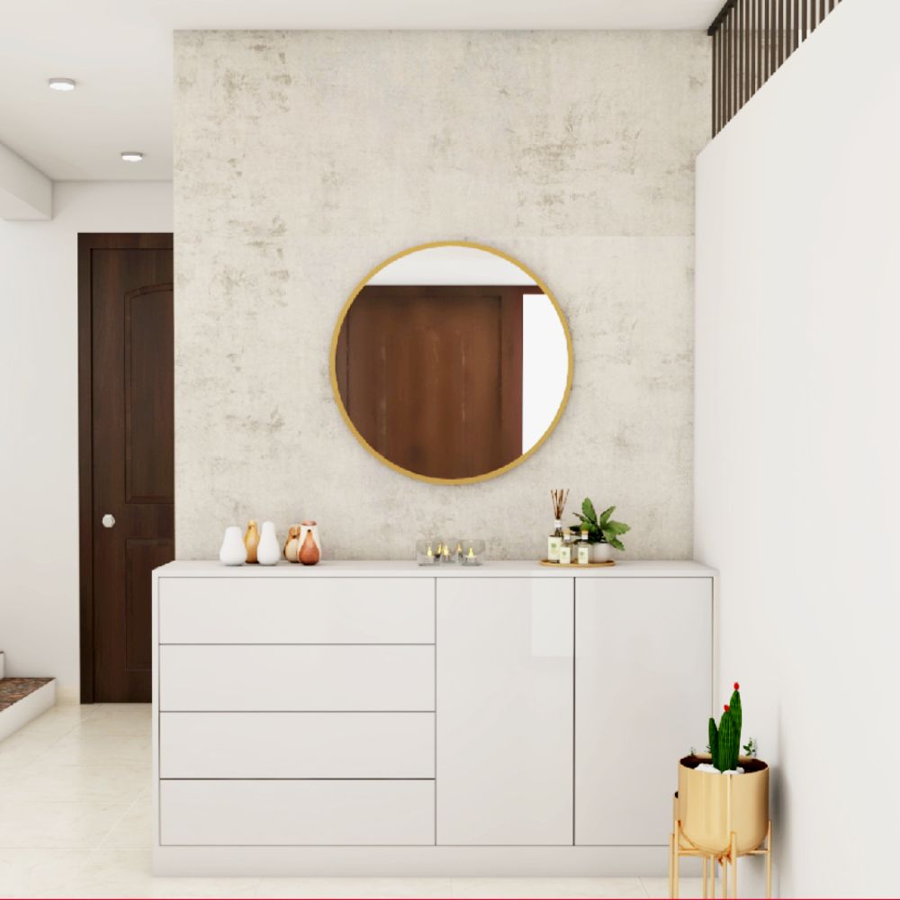 Minimal Glam Frosty Foyer Design With Beige Textured Wall