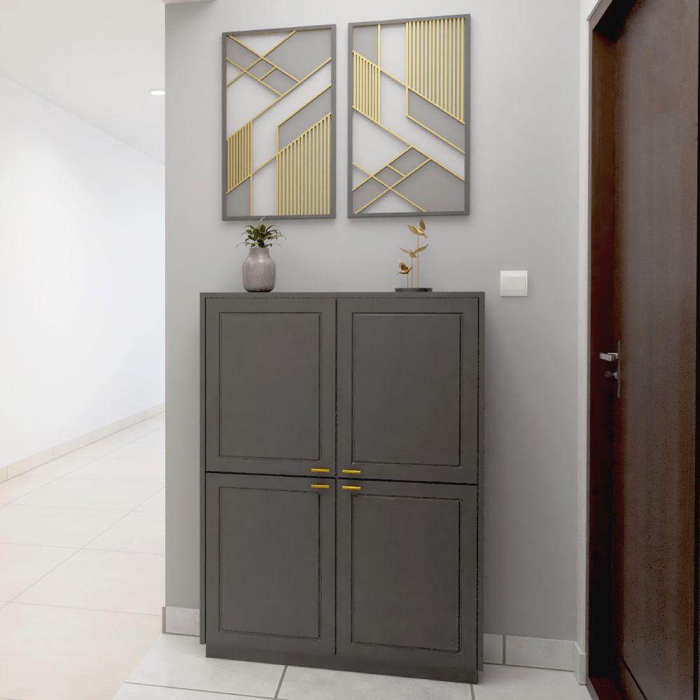 Contemporary Gothic Grey Foyer Design With Shoe Rack