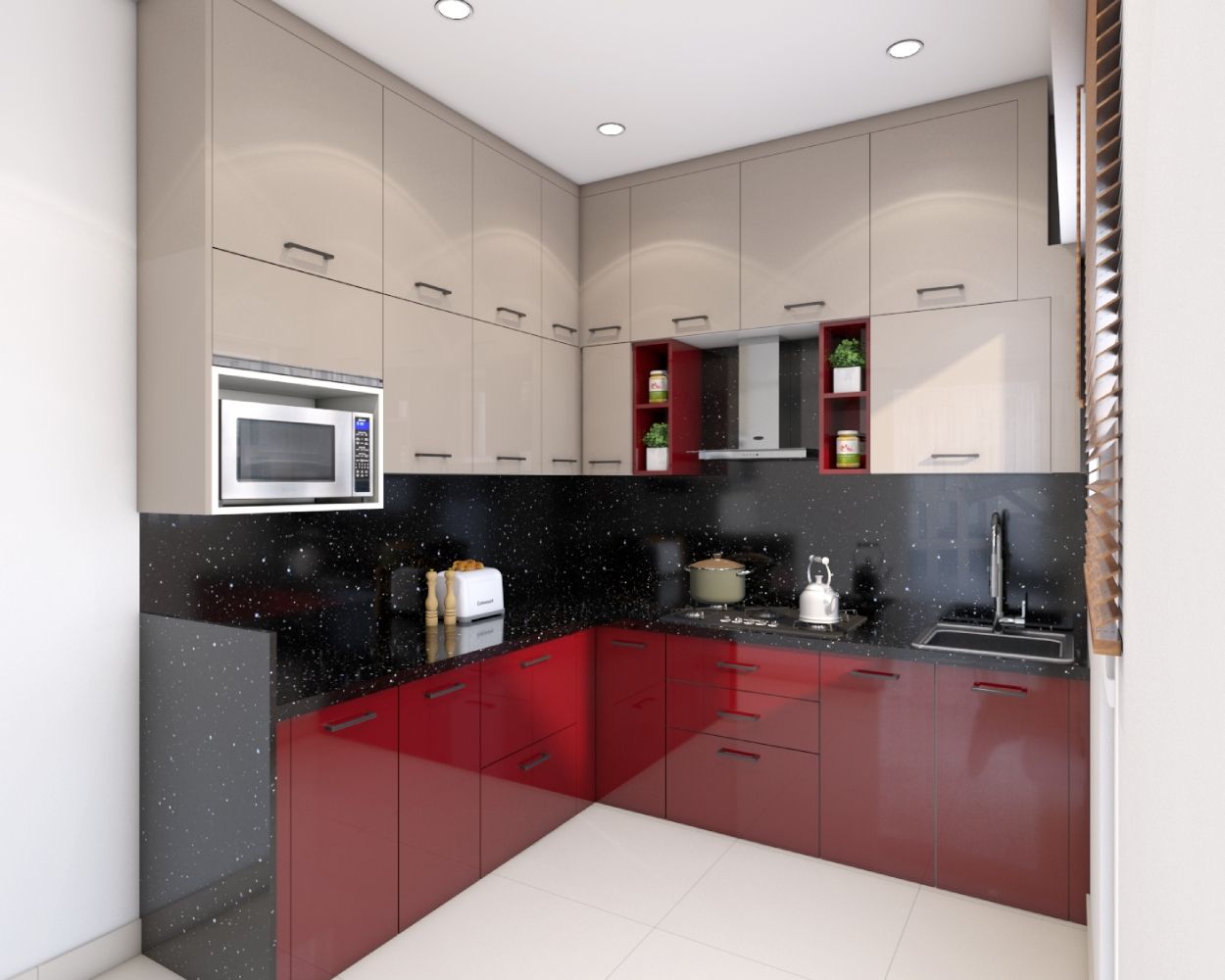 Modern L Shape Kitchen Design With Modular Ibisco And Light Beige Kitchen Cabinets