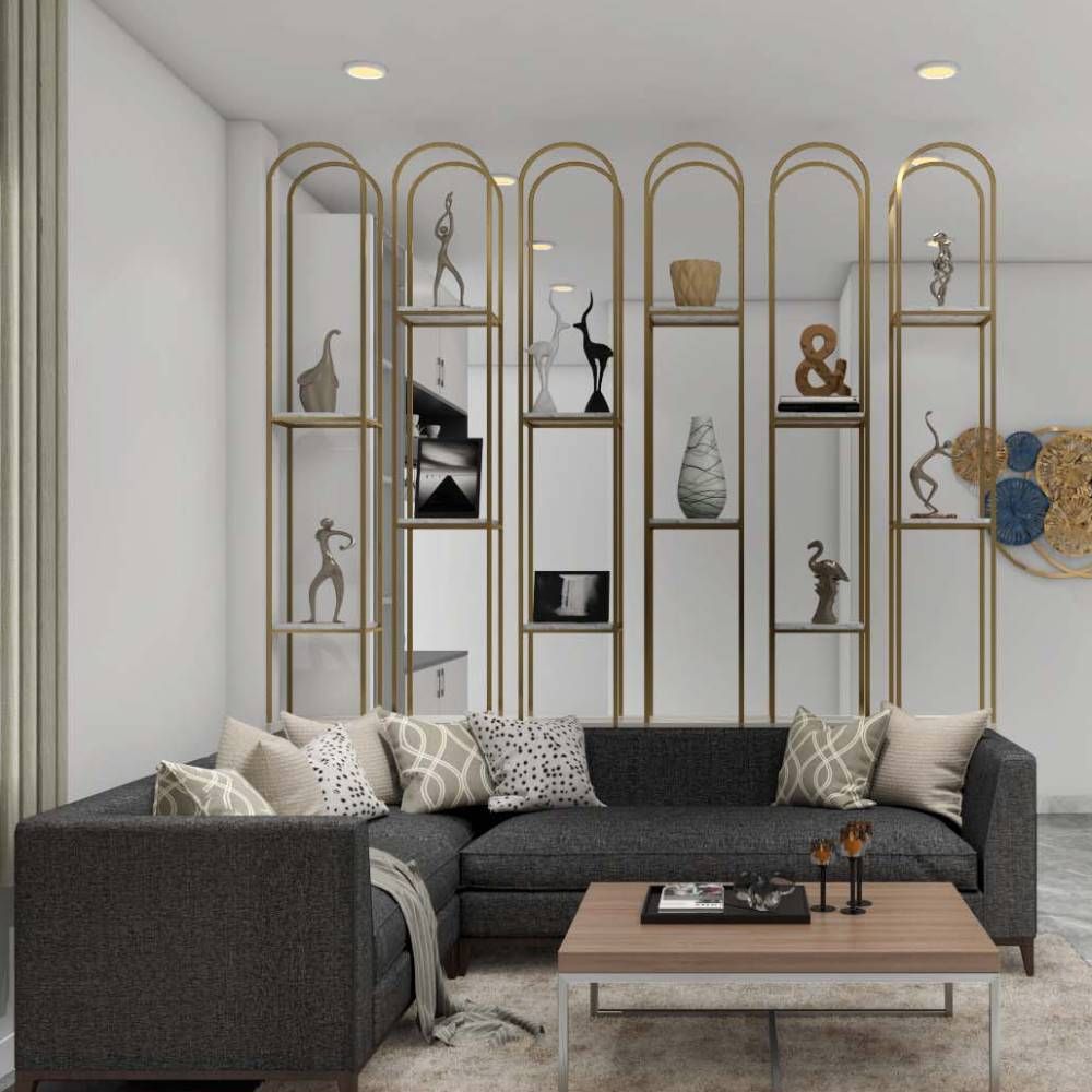 Contemporary Living Room Design With Dark Grey L-Shaped Sofa