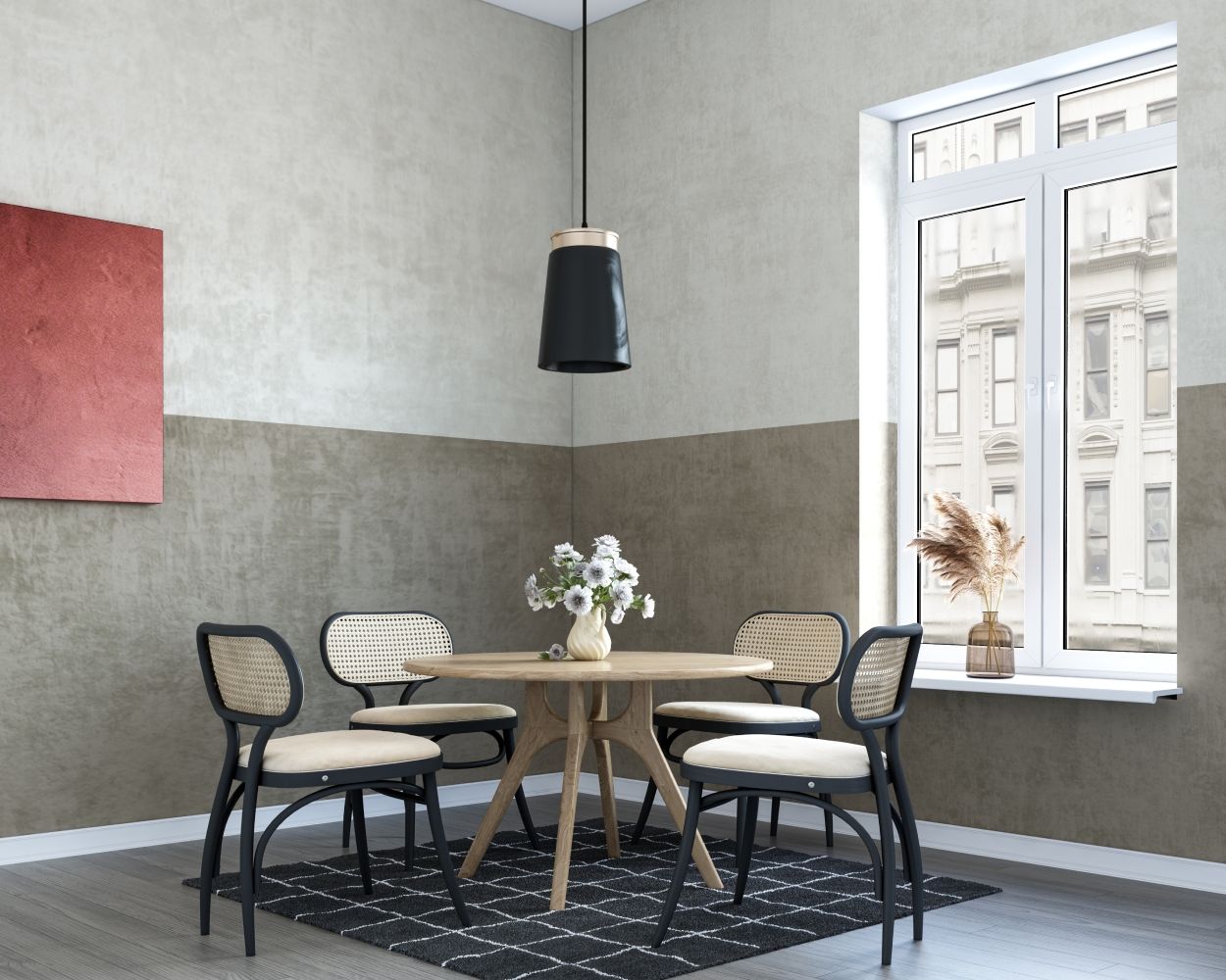 Modern Off-White And Brown Wall Paint Design For Dining Rooms