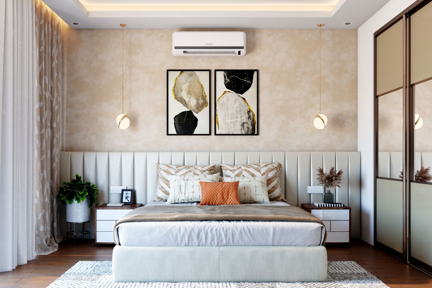 Modern Textured Beige Bedroom Wall Paint Design