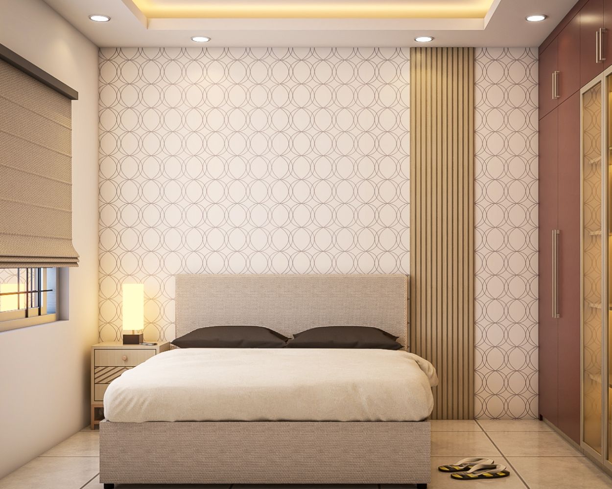 Modern White And Black Geometric Circular Bedroom Wallpaper Design