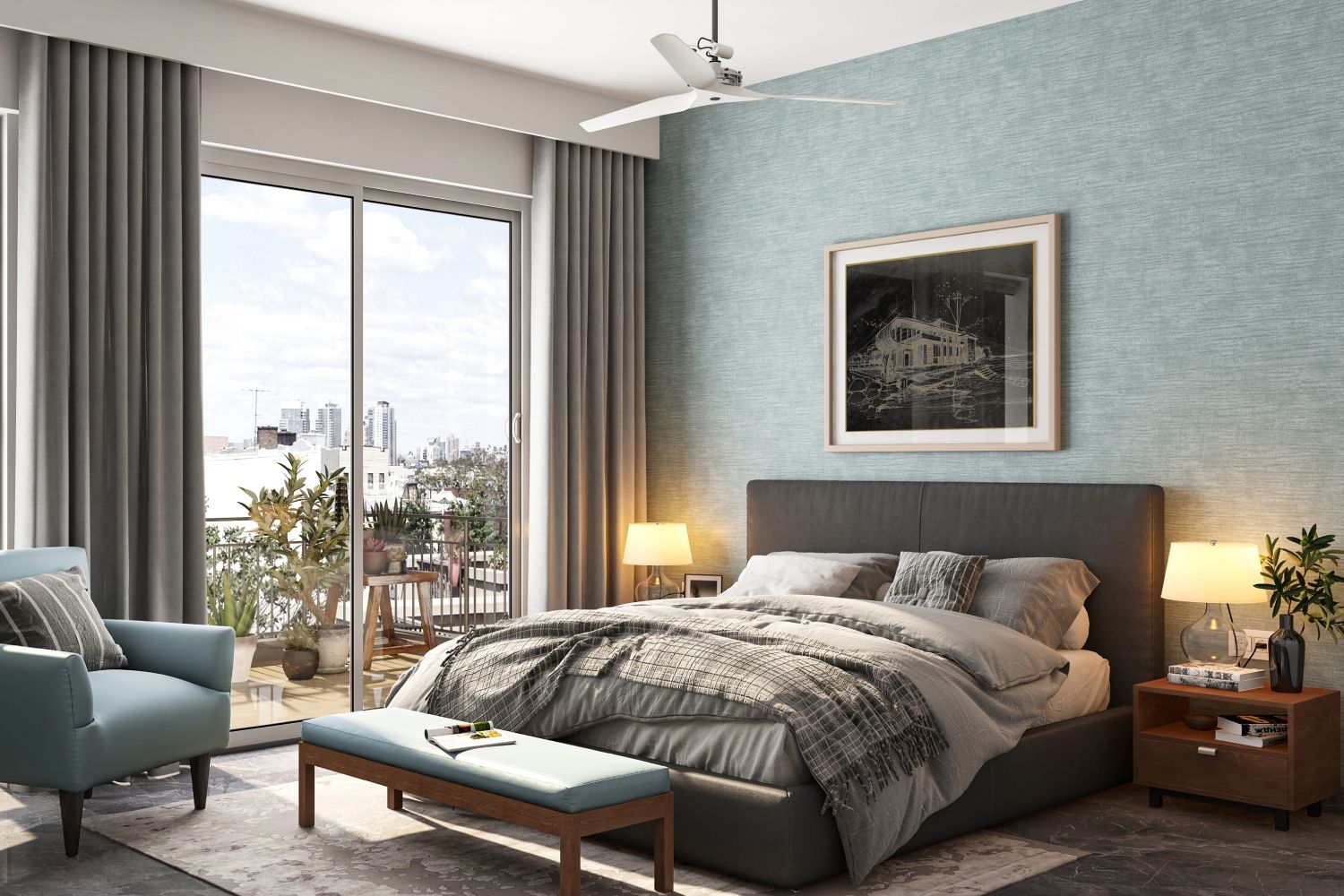 Blue Modern Textured Bedroom Wallpaper Design