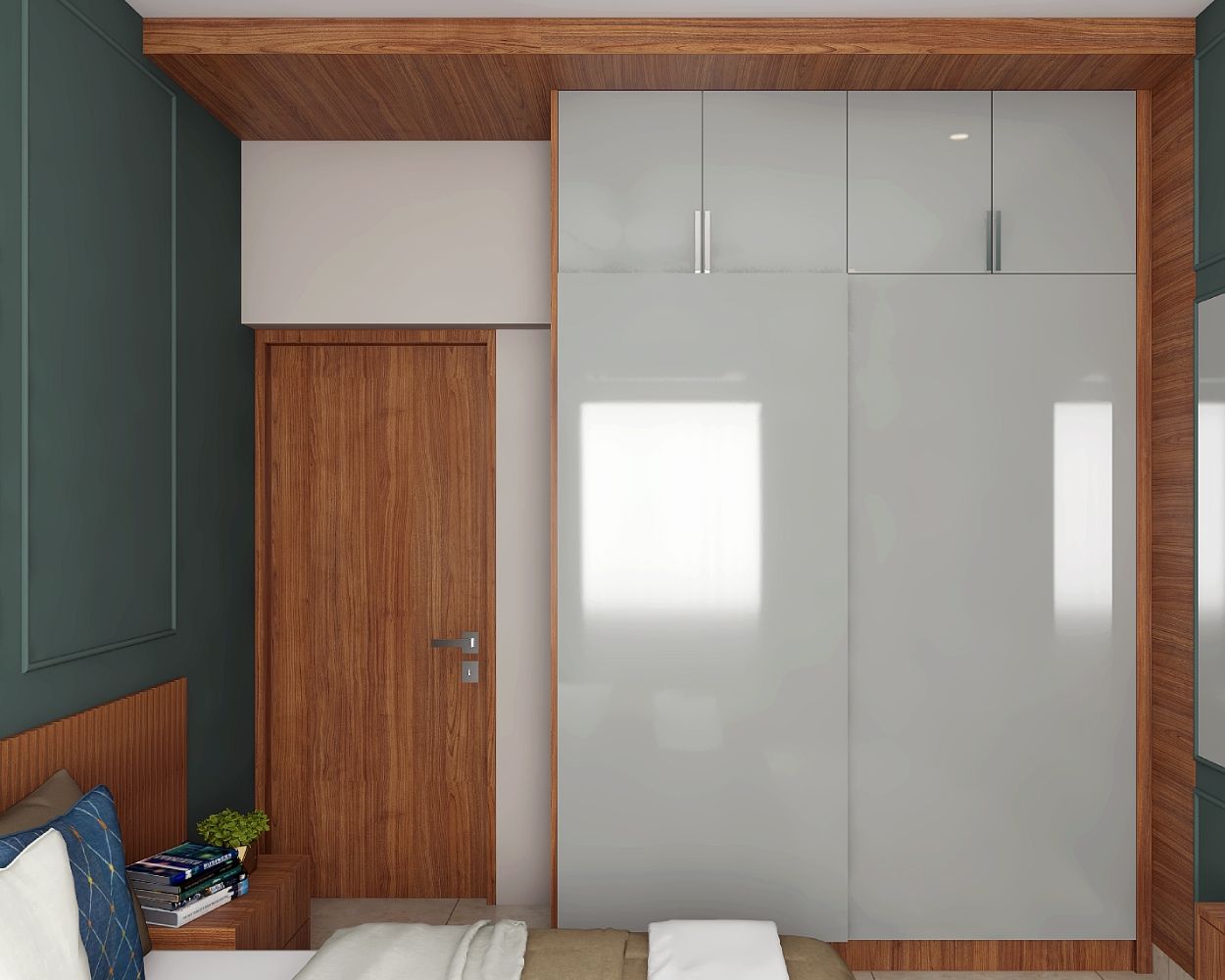 Contemporary 2-Door Dove Grey Sliding Door Wardrobe Design With Loft Storage