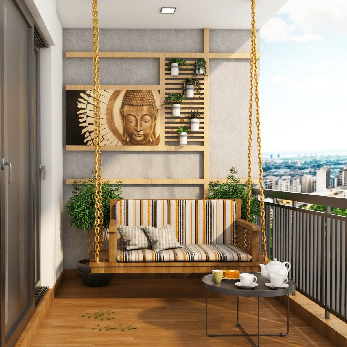 Spacious Balcony Design With A Grey Accent Wall | Livspace