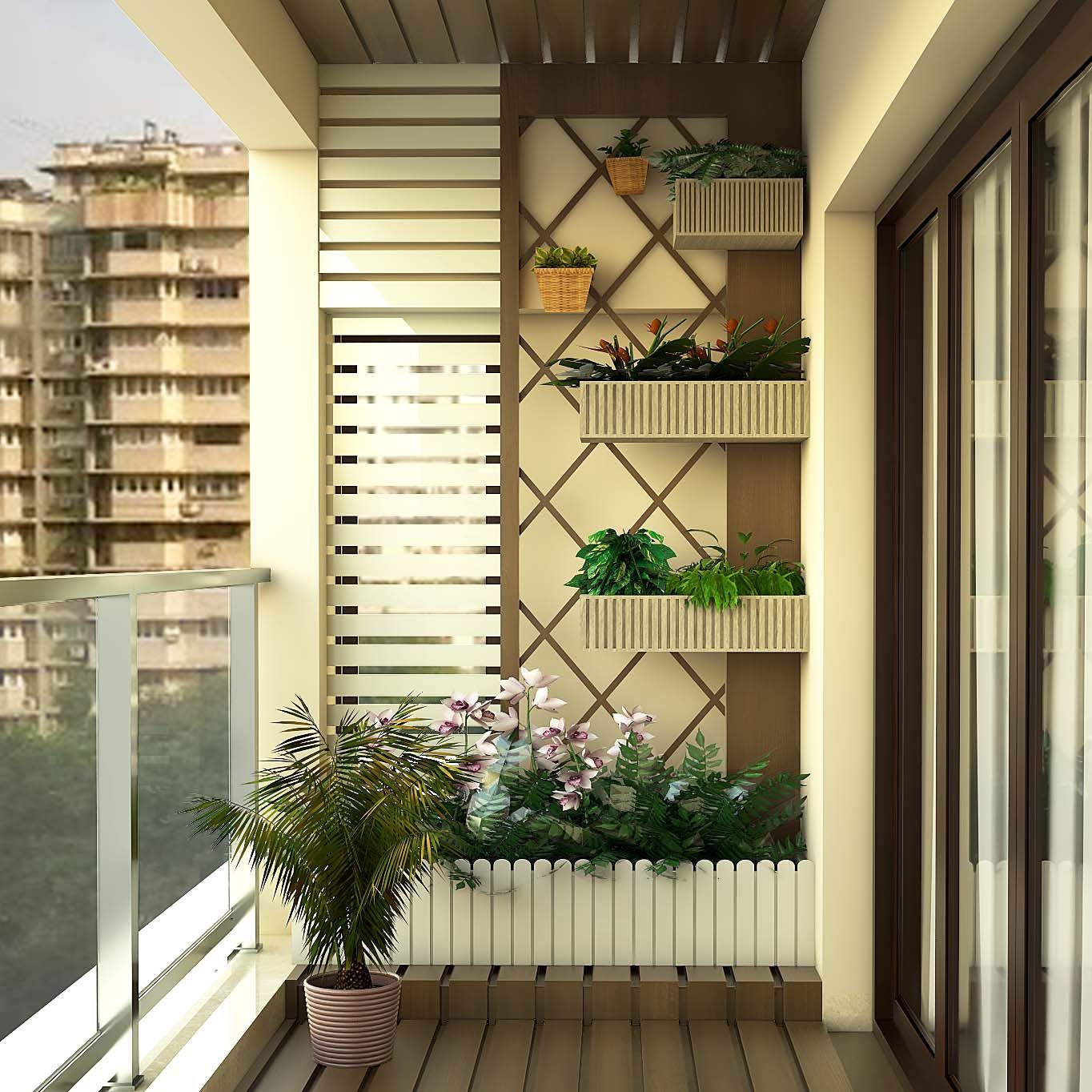 Contemporary Cream And Brown Balcony Design Livspace