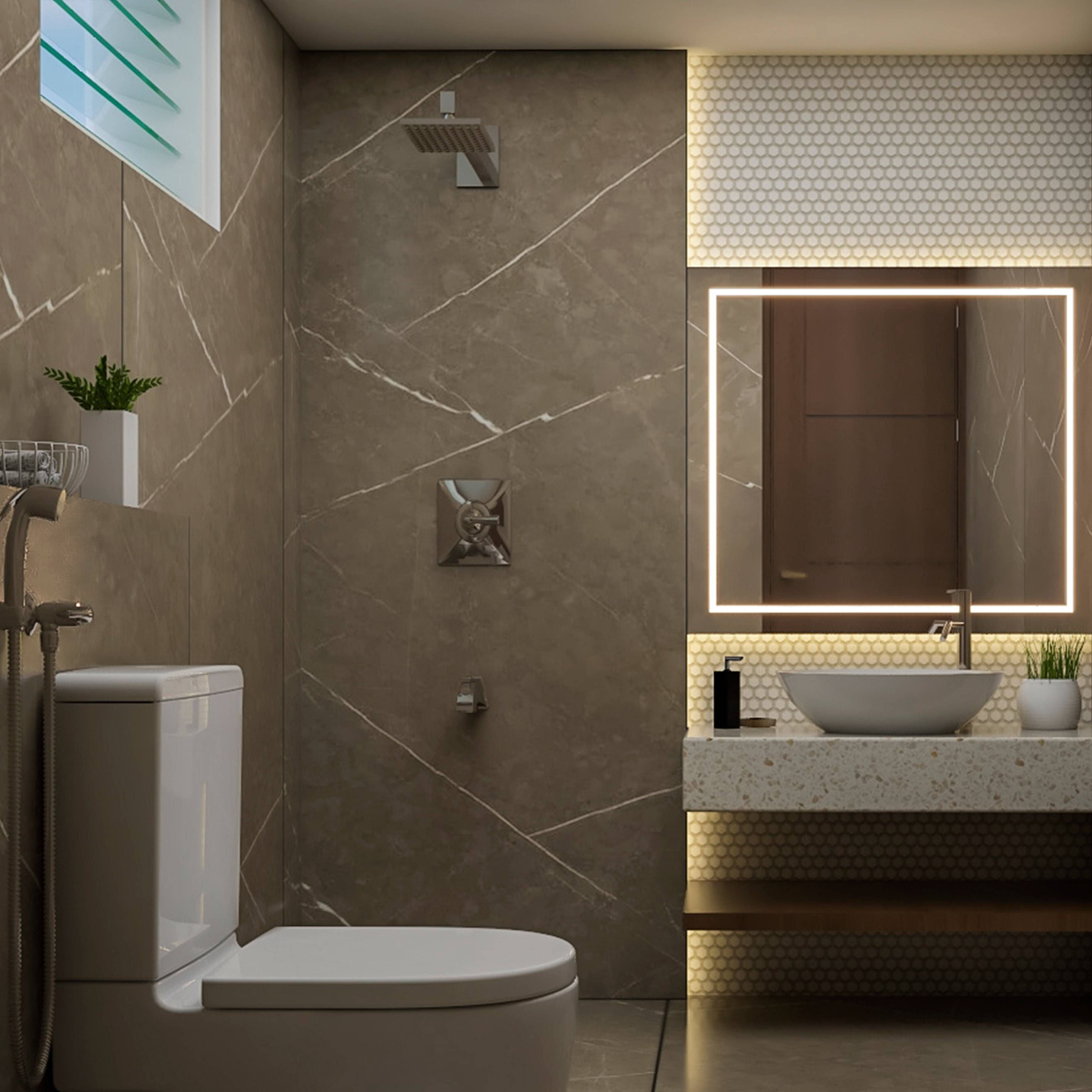 Modern Small Bathroom Design Idea With Beige Tones