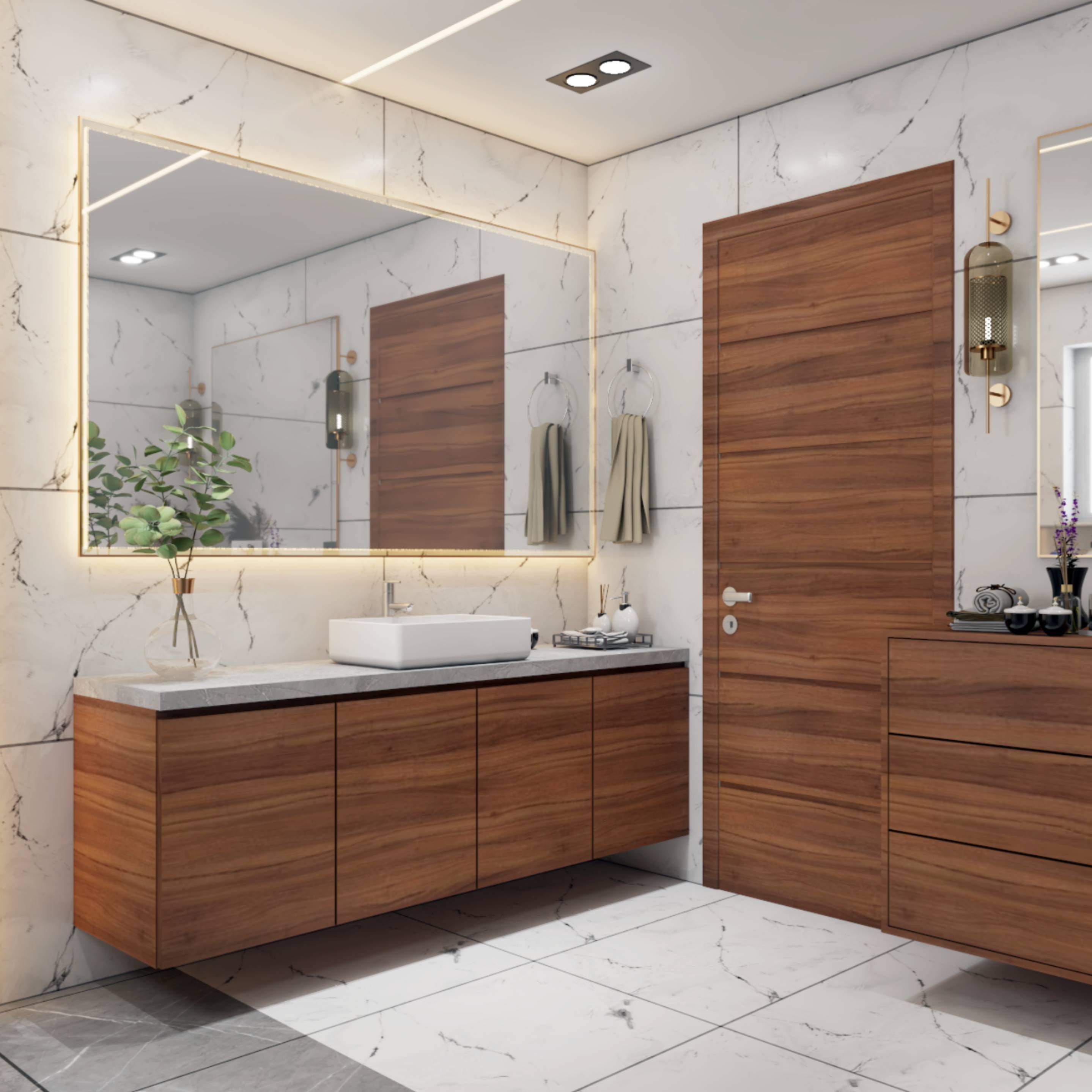 Wooden and White bathroom Design Livspace