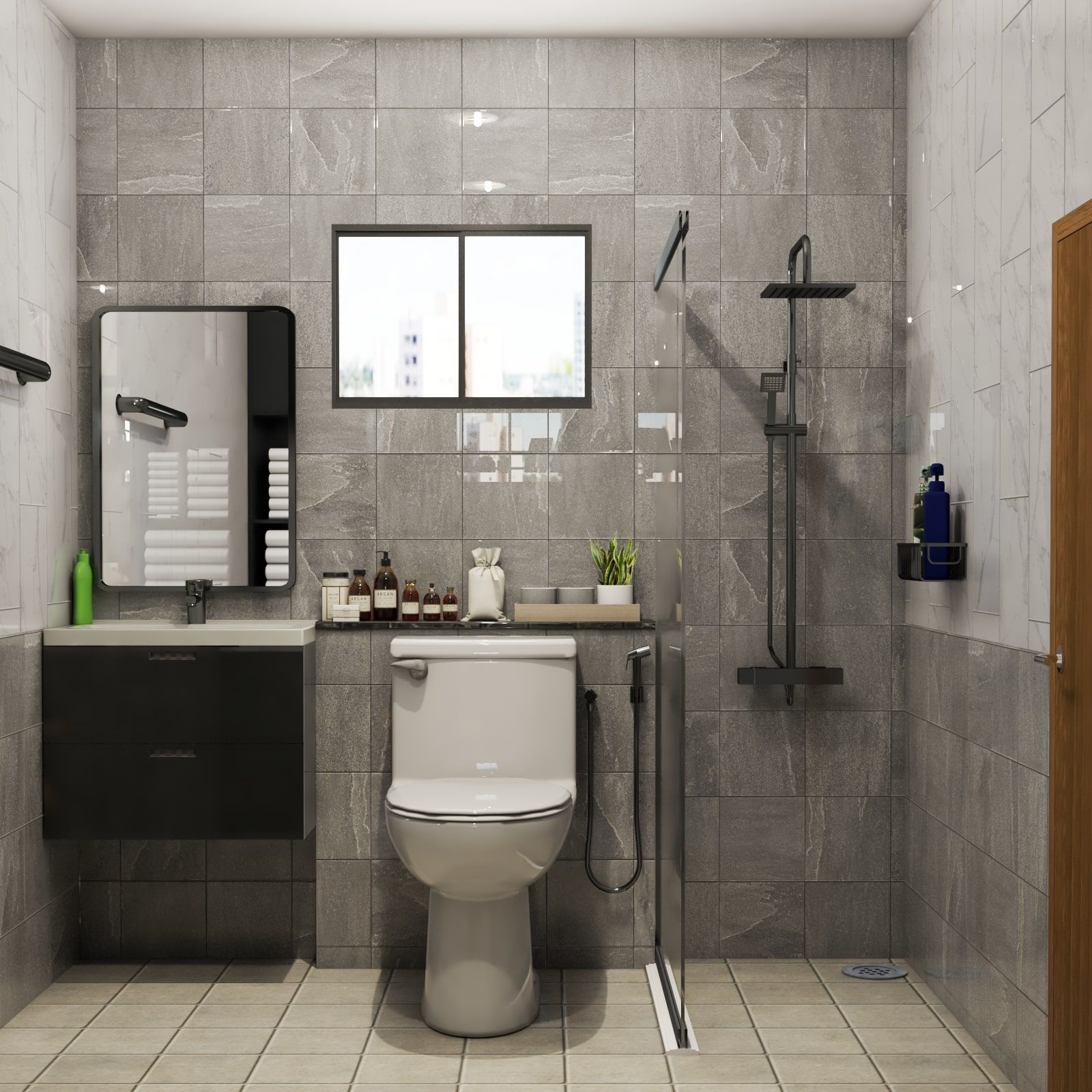 Modern Small Bathroom Design With Wall-Mounted Vanity Unit