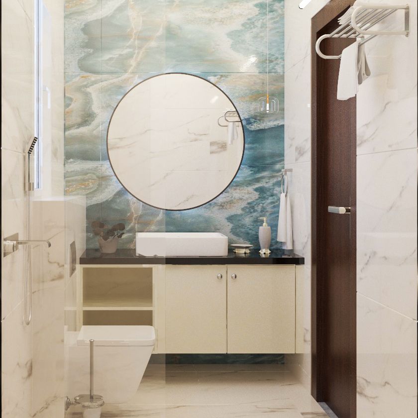 Contemporary White And Blue Small Bathroom Ideas