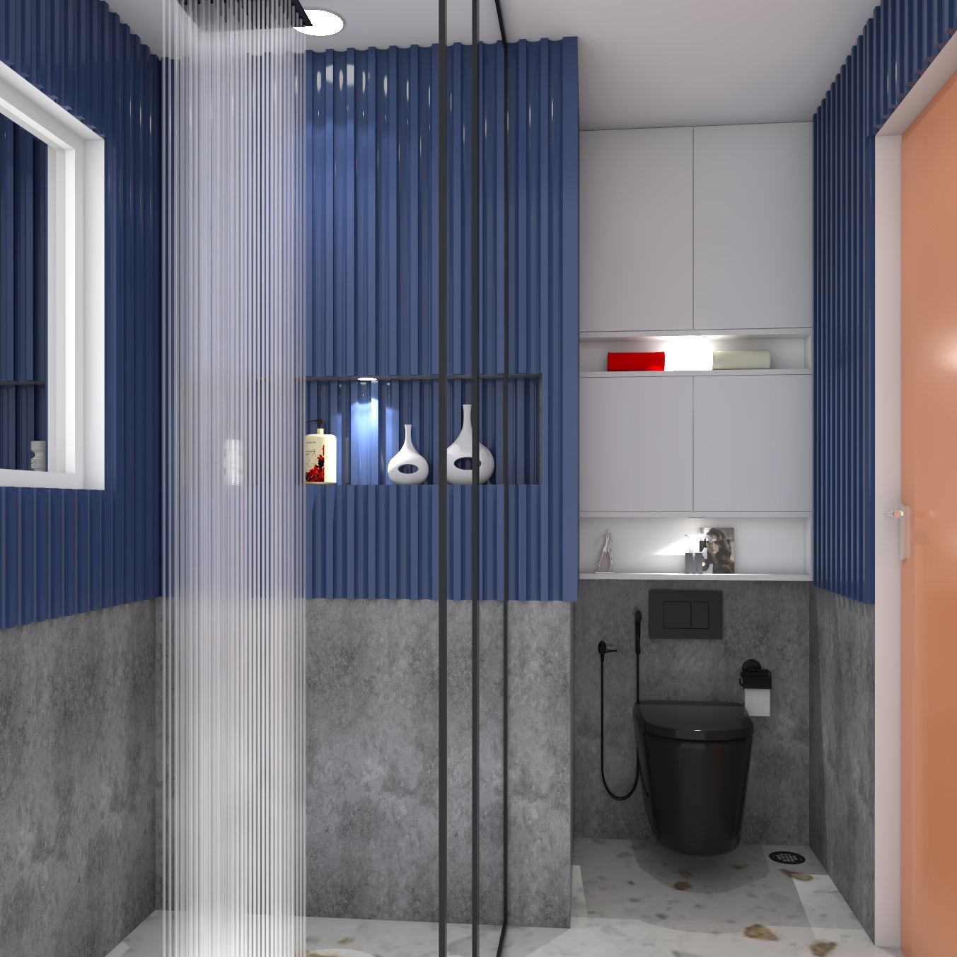 Modern Bathroom Design With Grey Textured Tiles