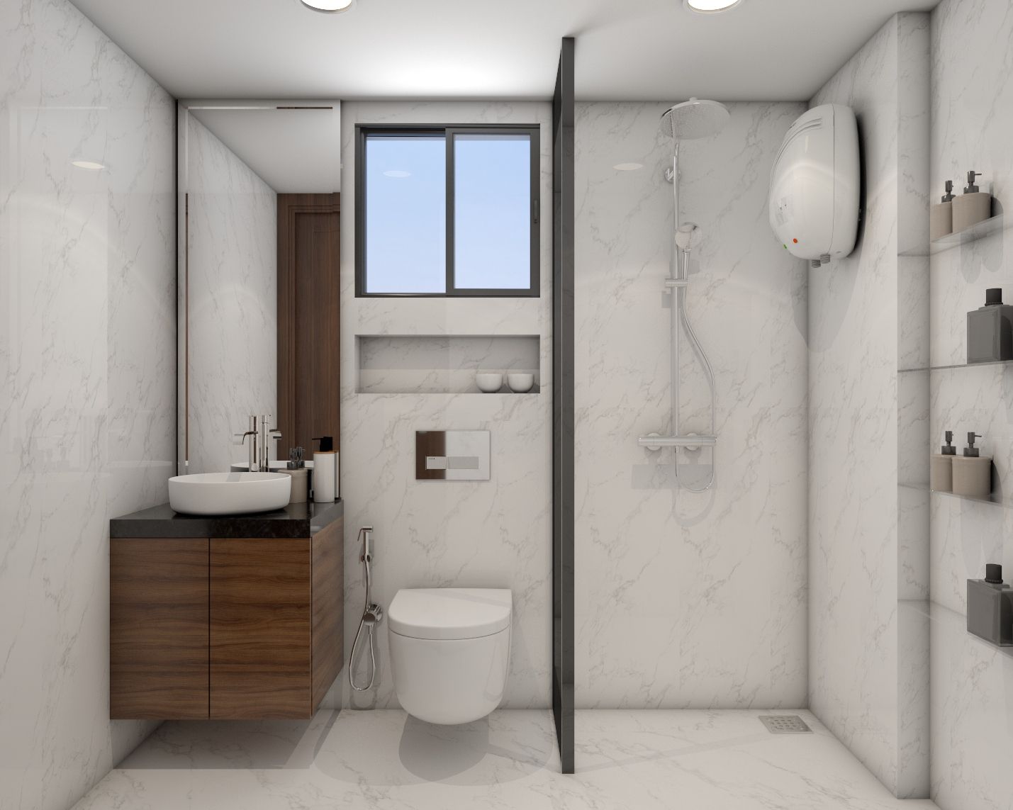 Spacious Washroom Design With Storage Livspace