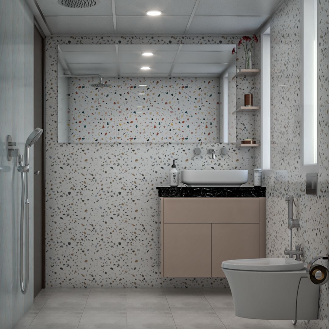 Contemporary White Bathroom Design With A Granite Countertop