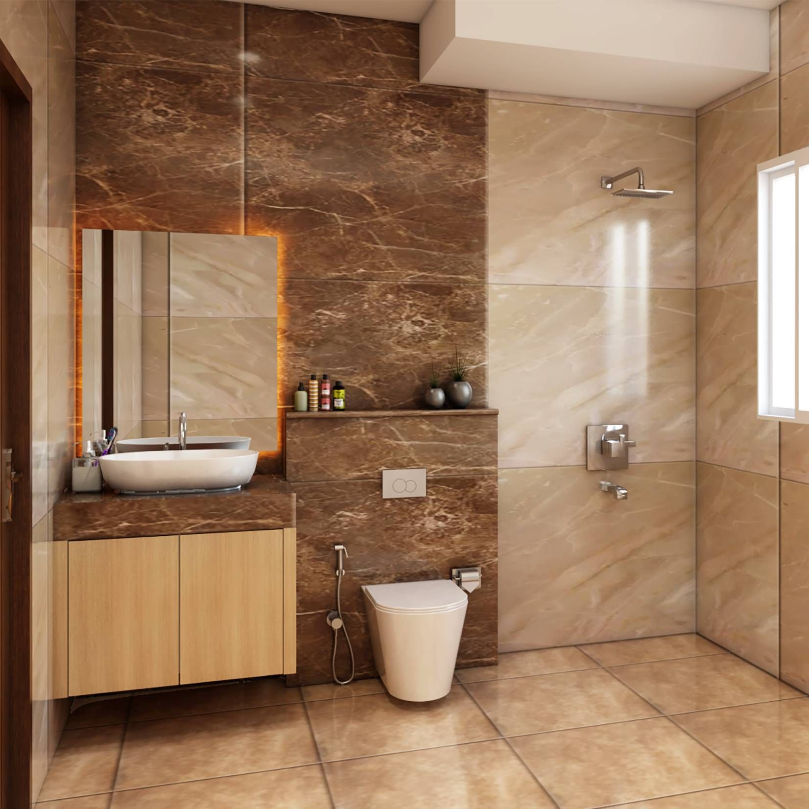 Modern Bathroom Design With Dual Tone Tiling
