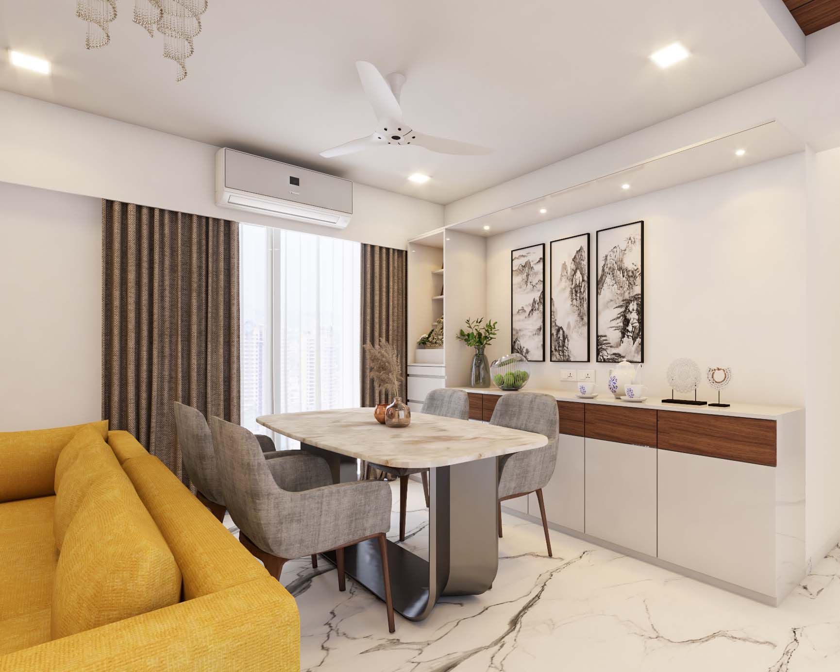 Modern Grey Dining Room With Marble Top Table 