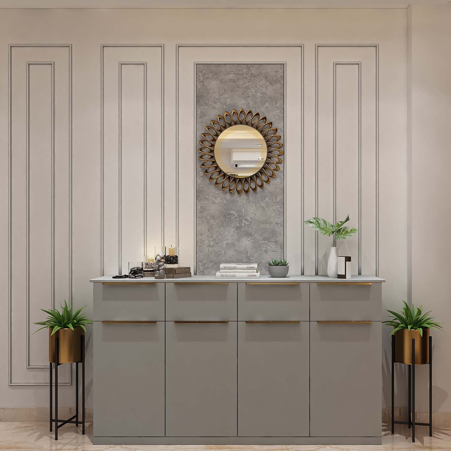 Modern Grey Foyer Design With A Laminate Finish