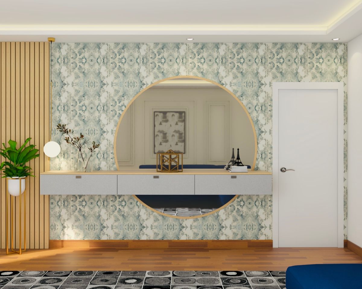 Modern Foyer Design With A Green Wallpaper