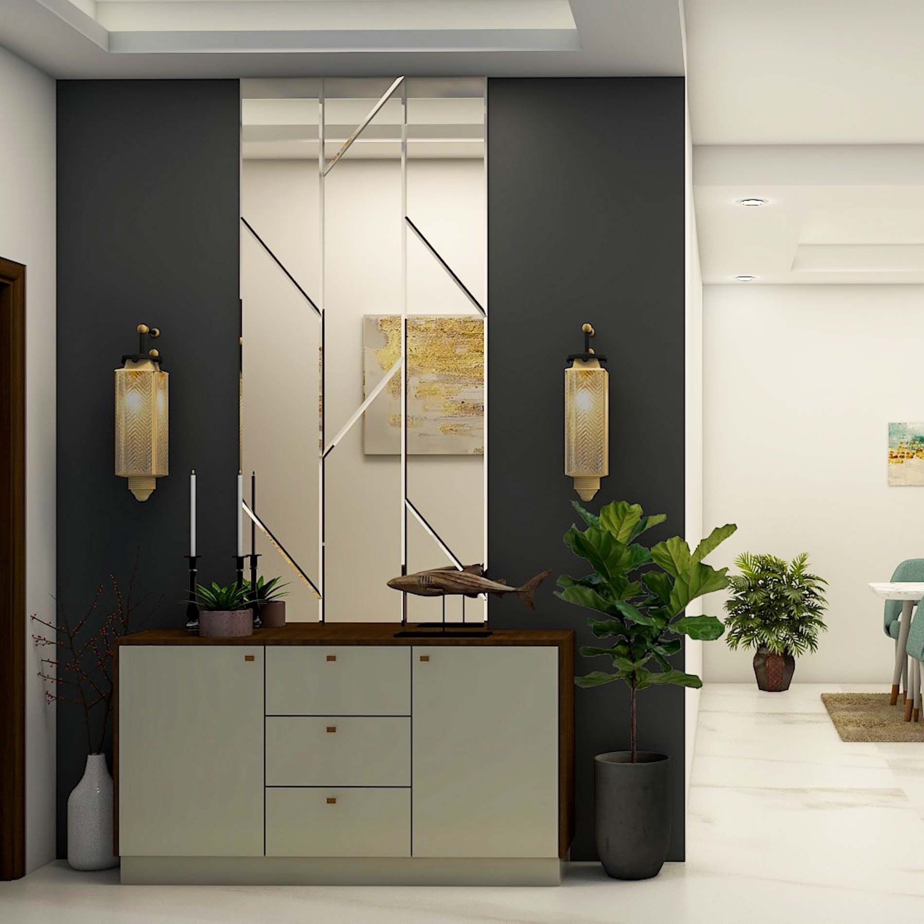 Modern Foyer Design With Light Grey Storage Unit