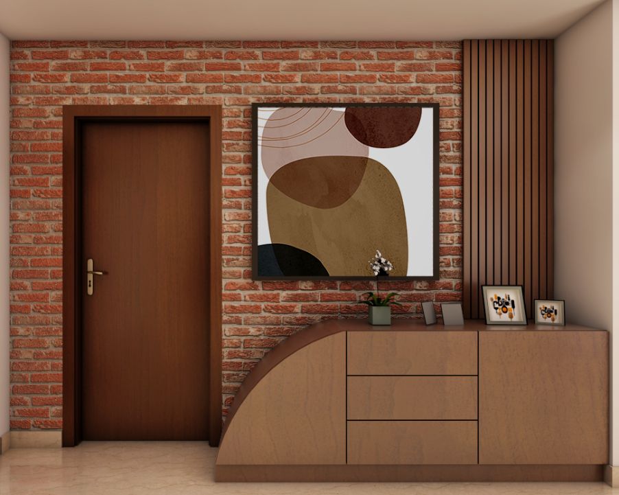 Modern Foyer Design With Brick-Patterned Accent Wallpaper