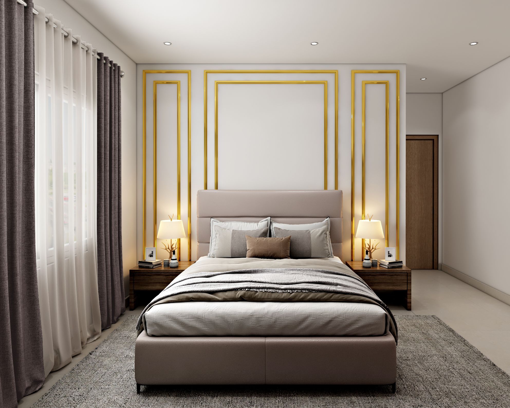 Contemporary Guest Bedroom With Beige Upholstery