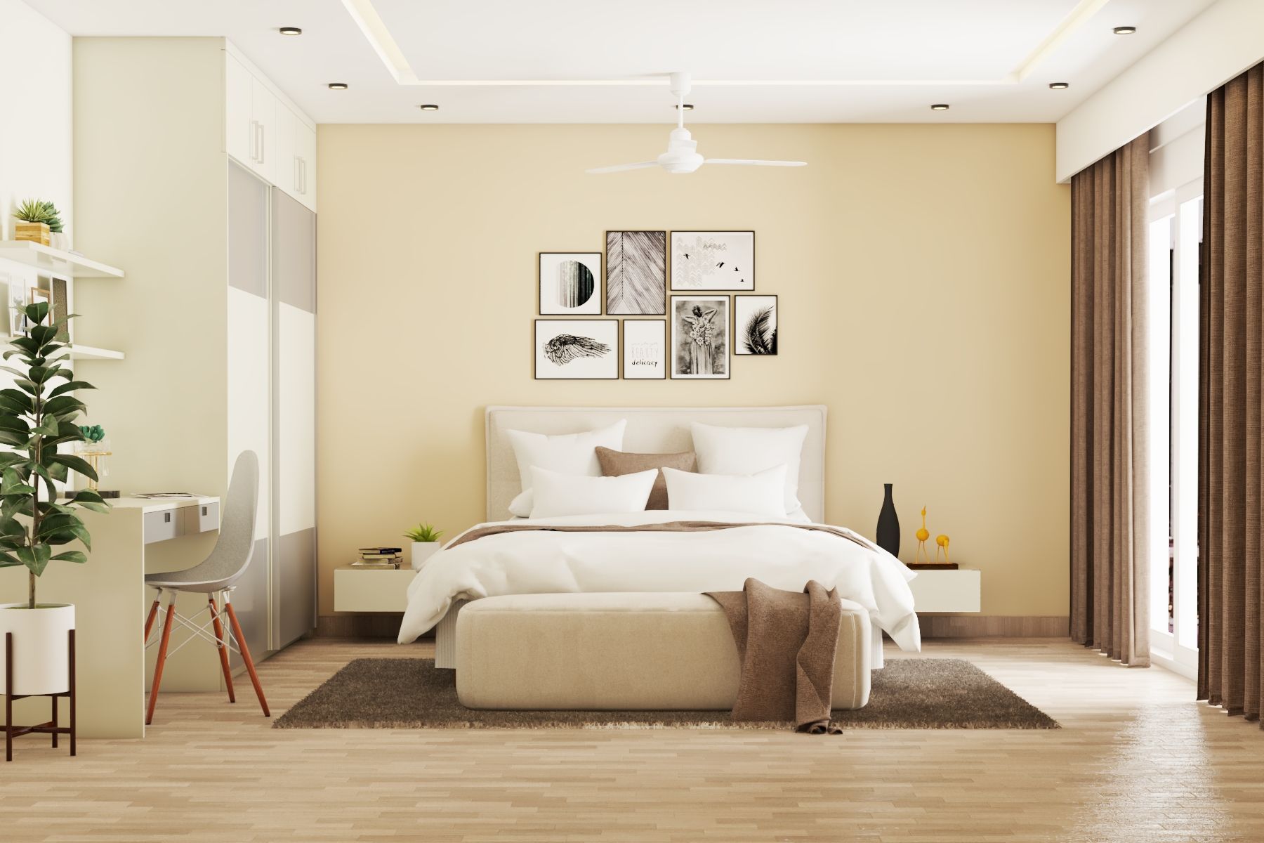 Contemporary Guest Bedroom With Beige Walls