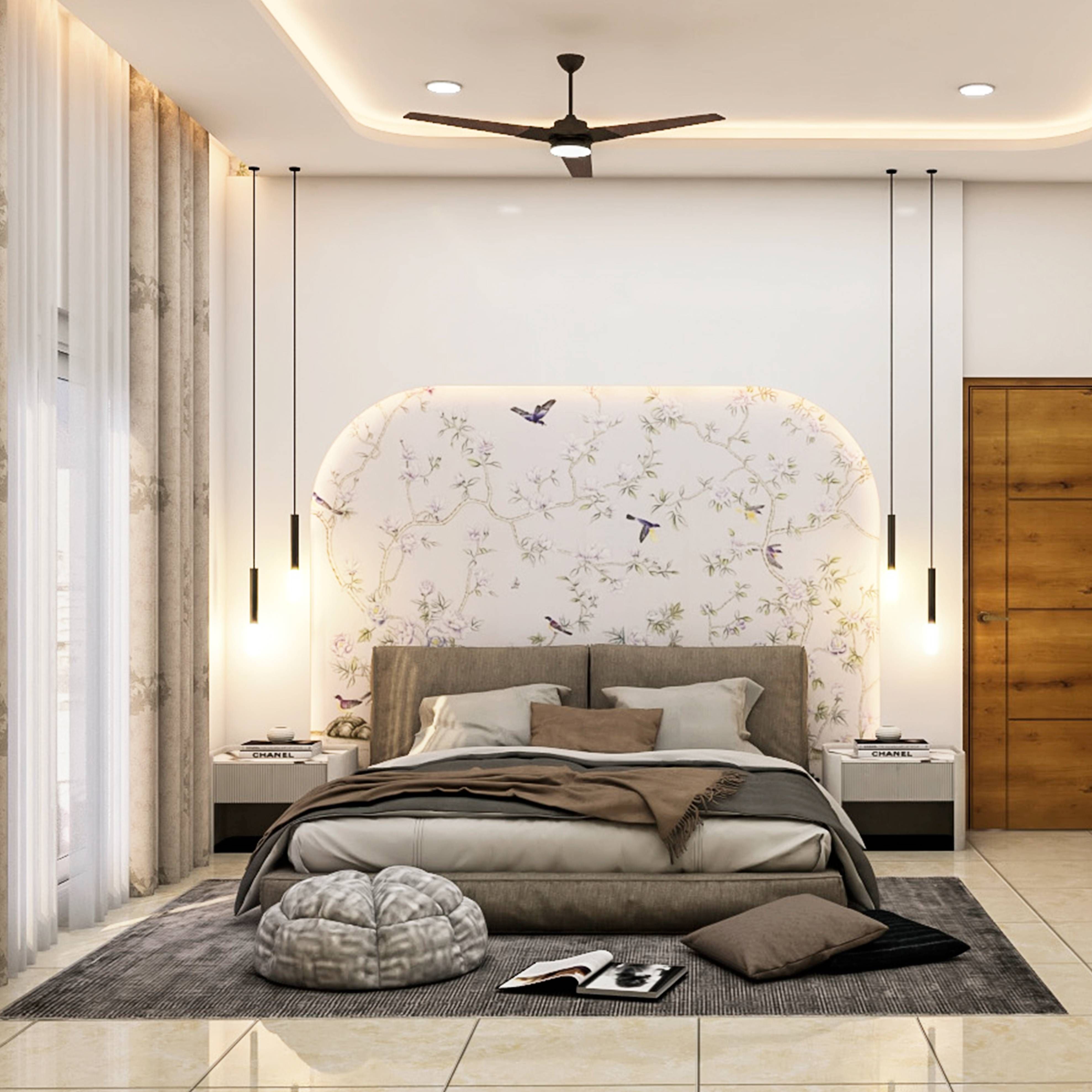 Contemporary Guest Bedroom Design With Patterned Headboard