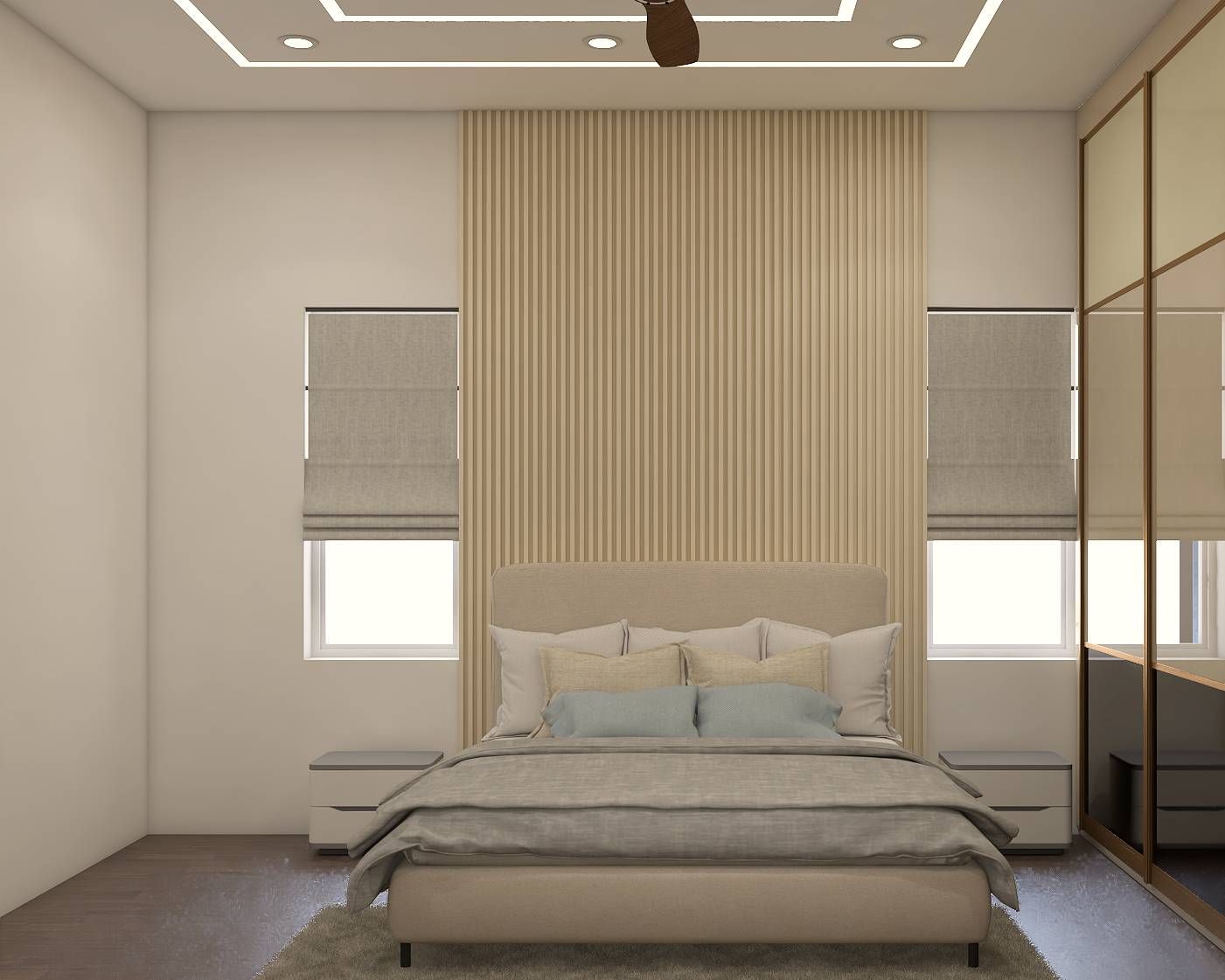 Modern Guest Bedroom With A Beige Double Bed