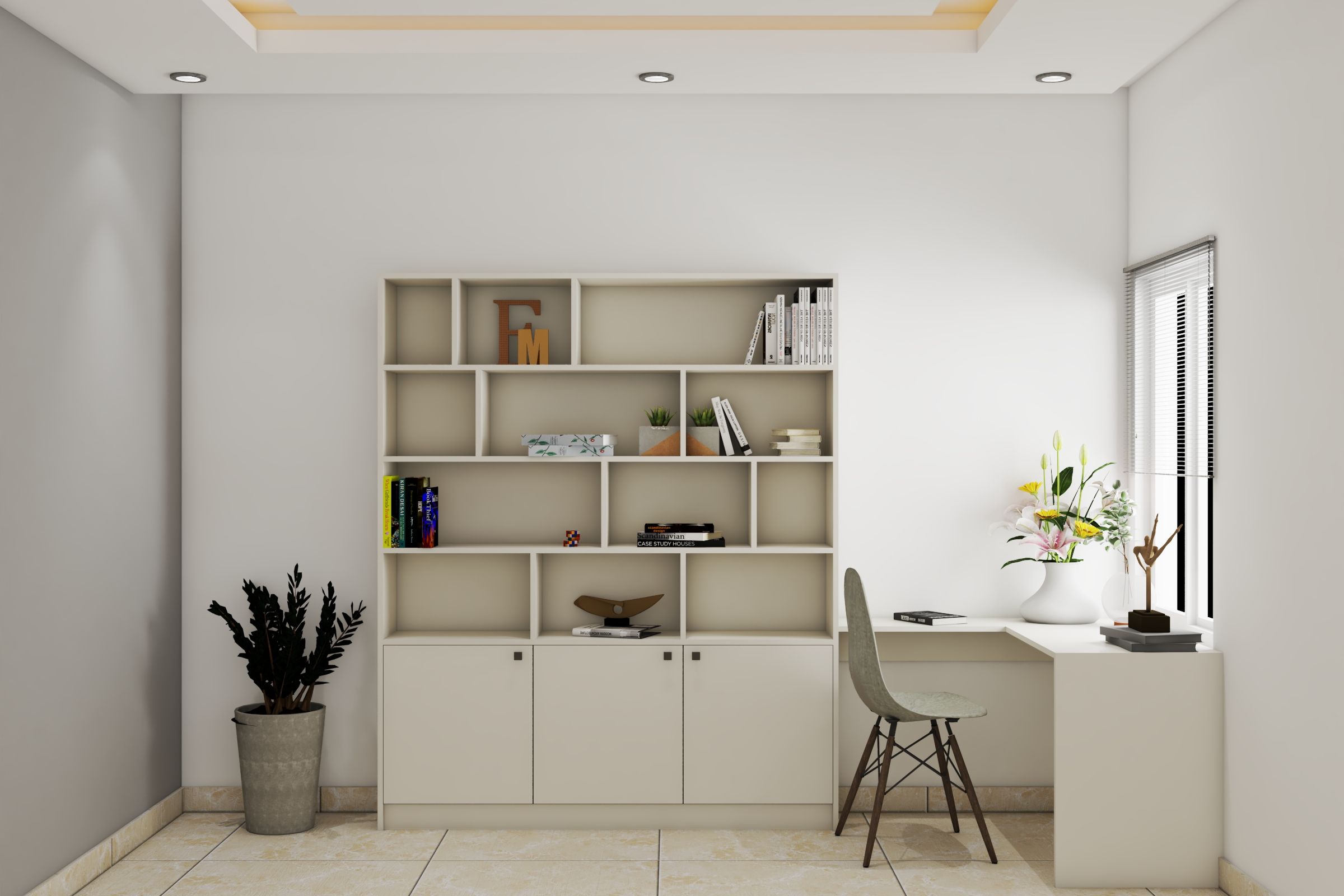 Spacious Home Office Design With Wall Storage | Livspace