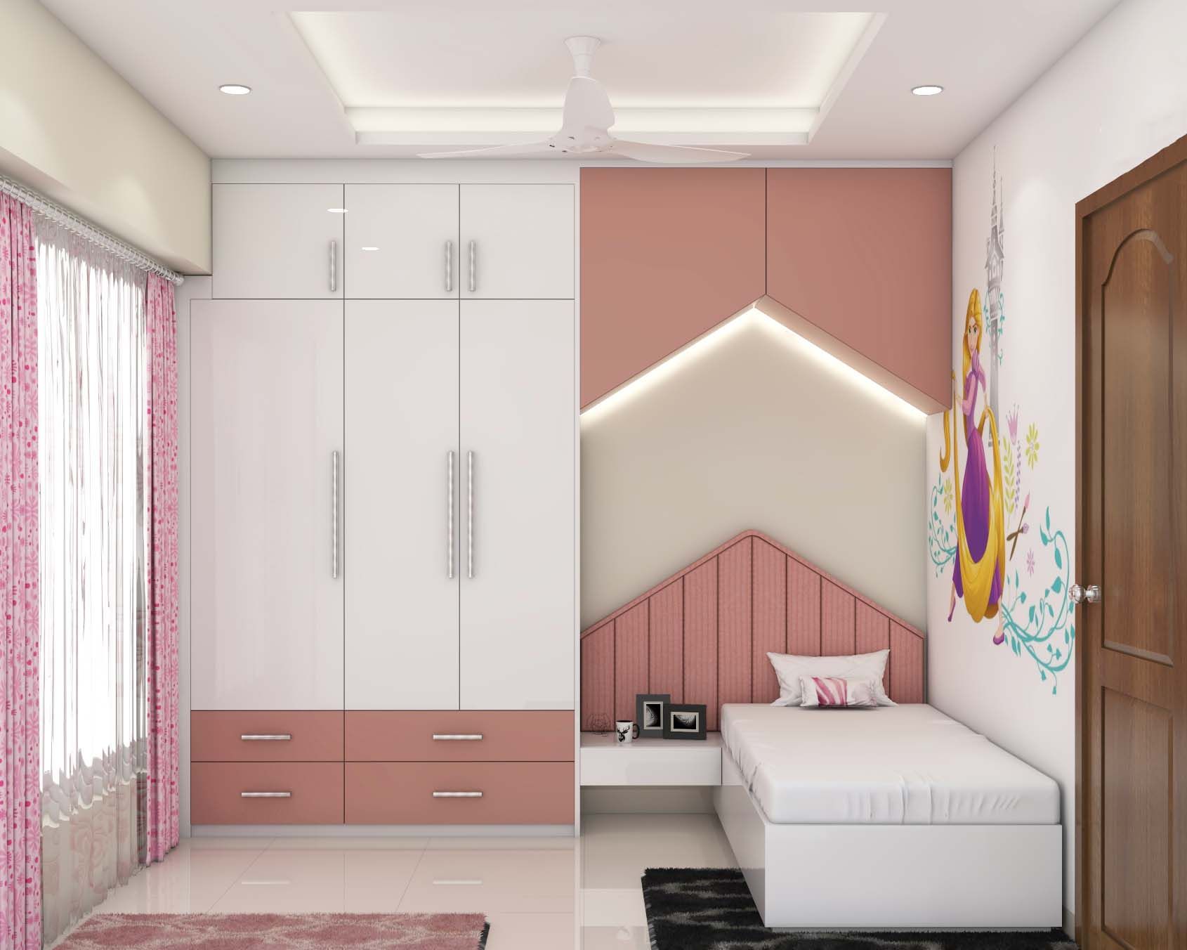 Compact Kid's Room Design For Girls With Wardrobe | Livspace
