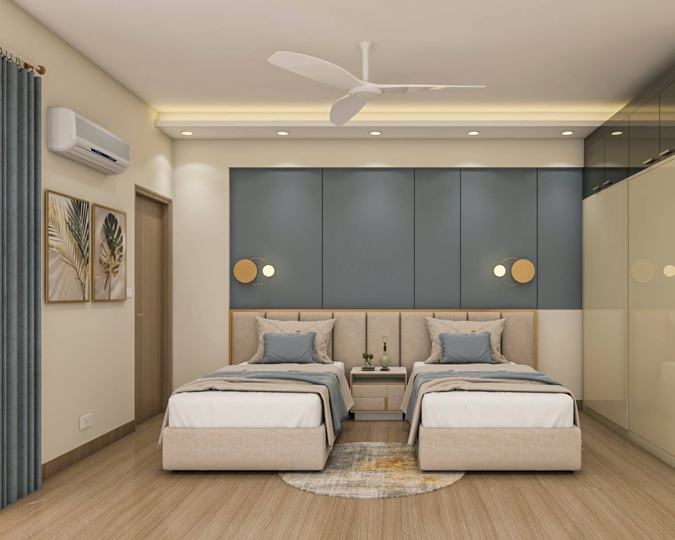 Modern Kid's Room Design With Blue Wall Panelling Livspace