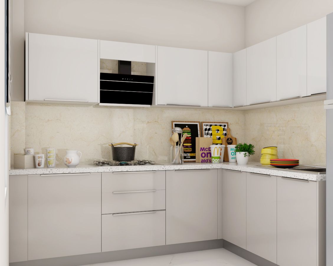 Modern L-Shaped Grey And White Kitchen Design
