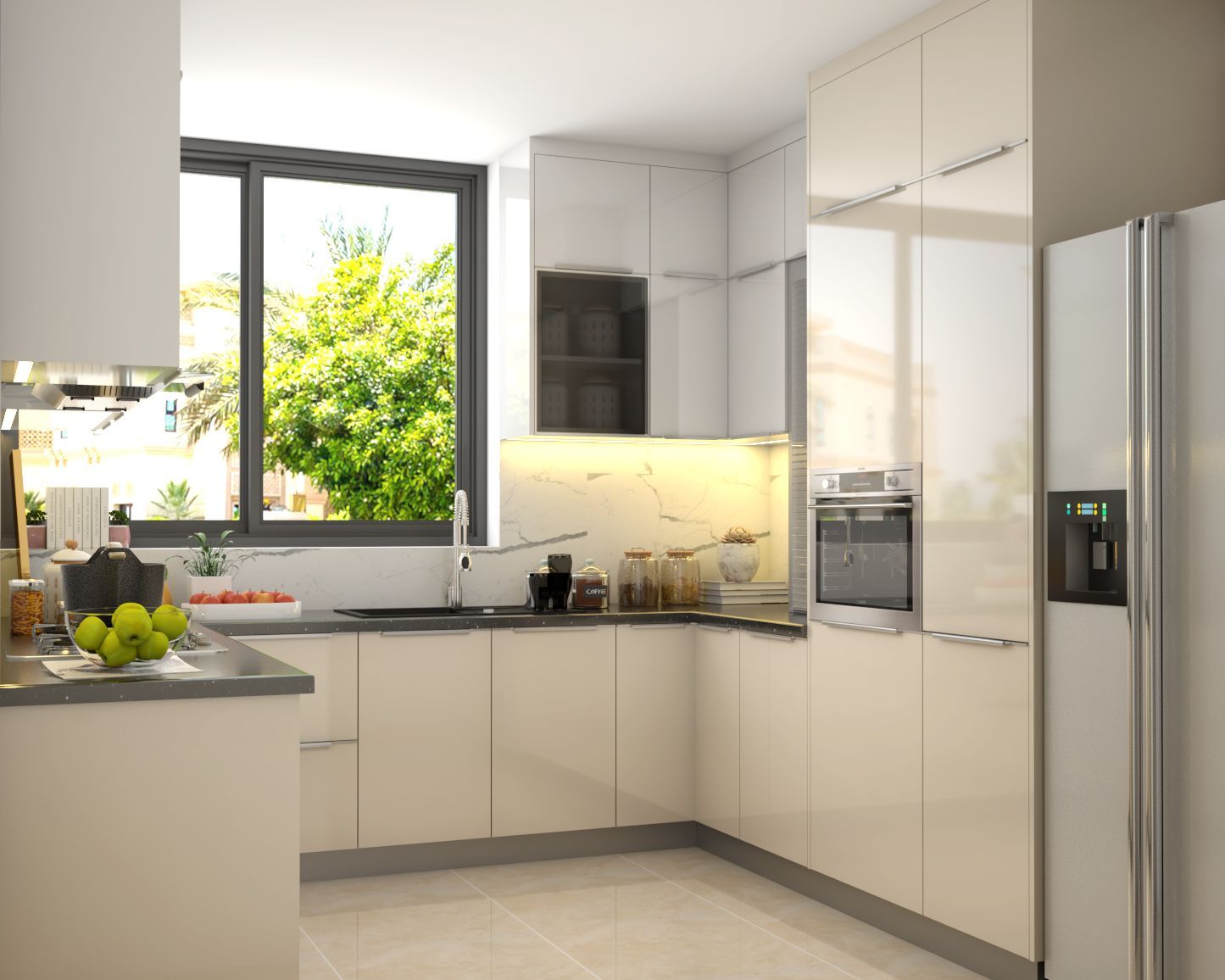 Contemporary U-Shaped Kitchen Design With High-Gloss Laminates