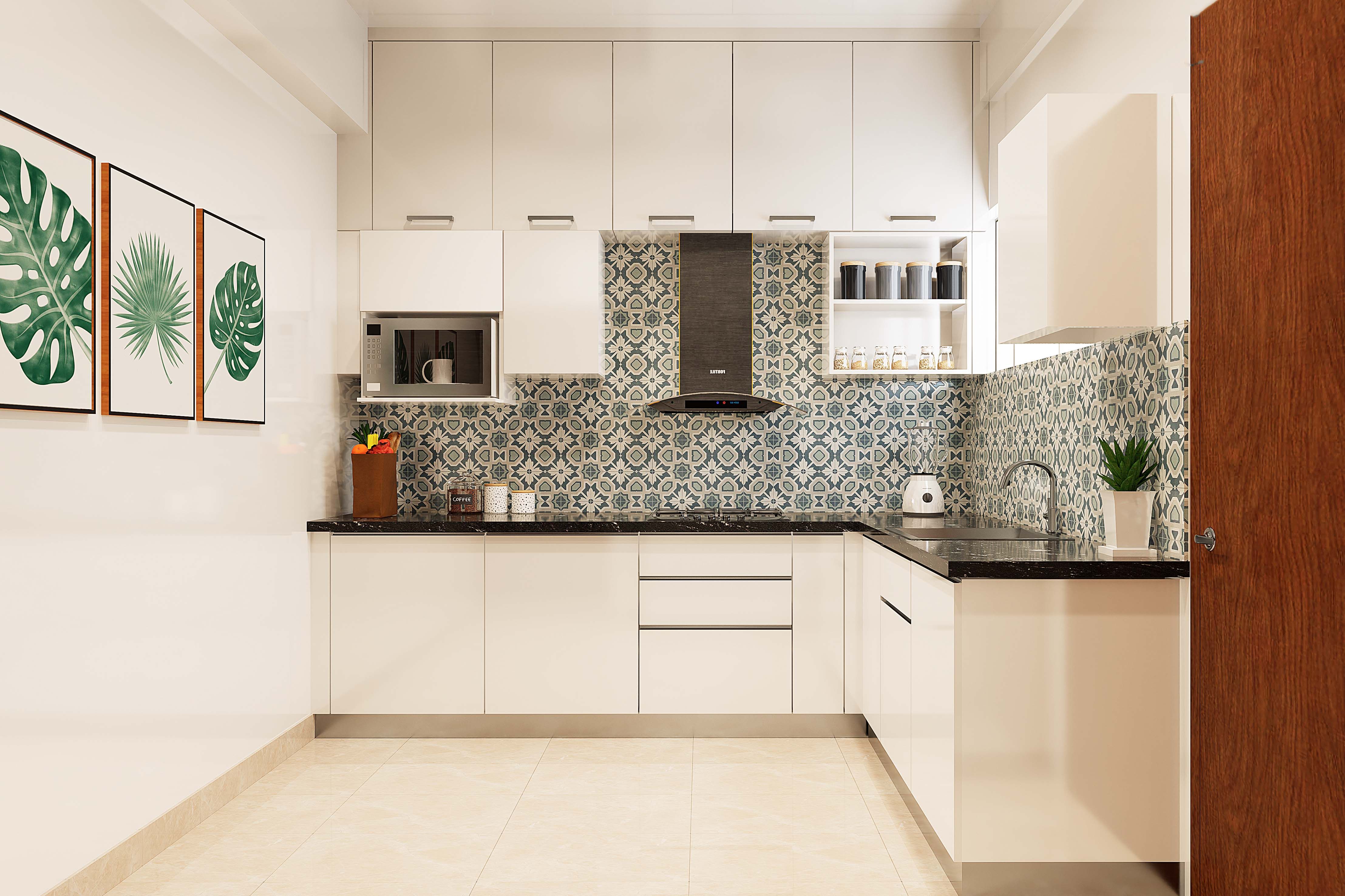 Modern L-Shaped Modular Kitchen Design With Granite Countertop