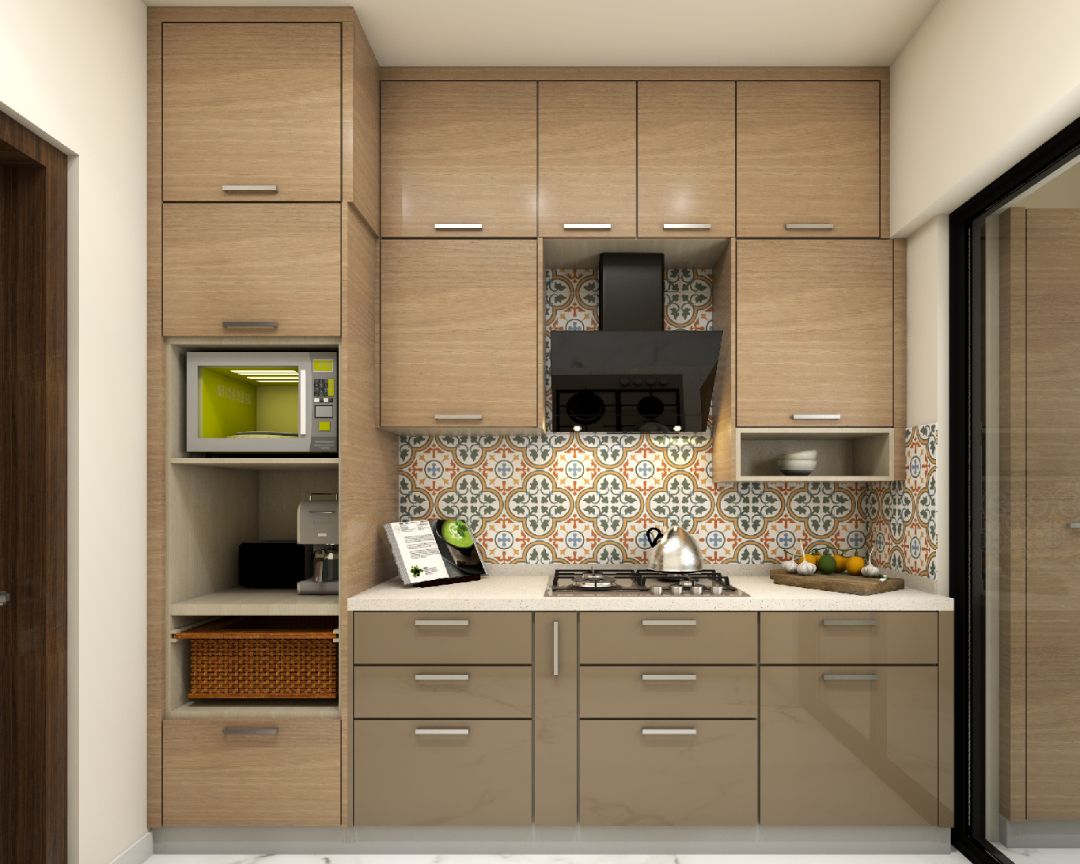Modern Parallel Kitchen Design With Patterned Dado Tiles