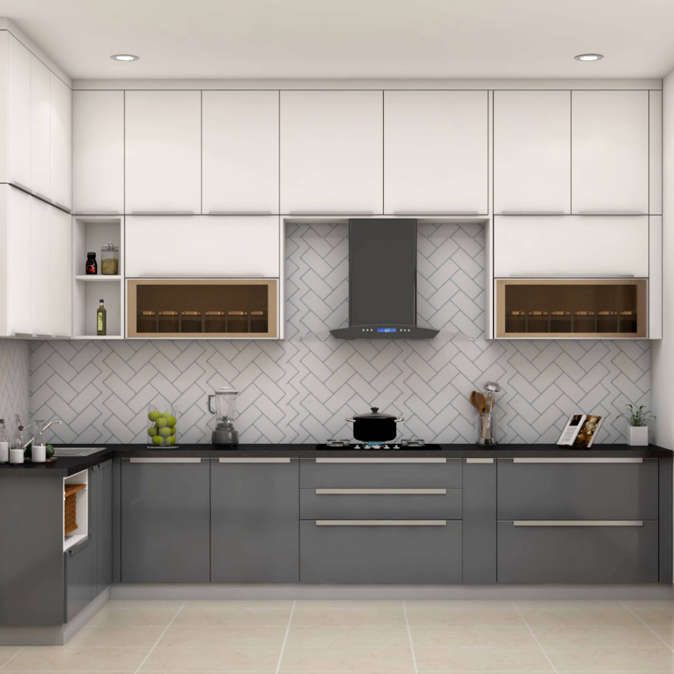 White And Grey Open Modern Kitchen Design