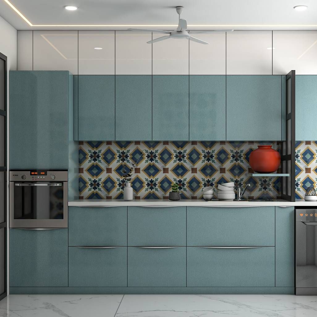 Modern Parallel Indian Kitchen Design With Blue Danube Cabinets