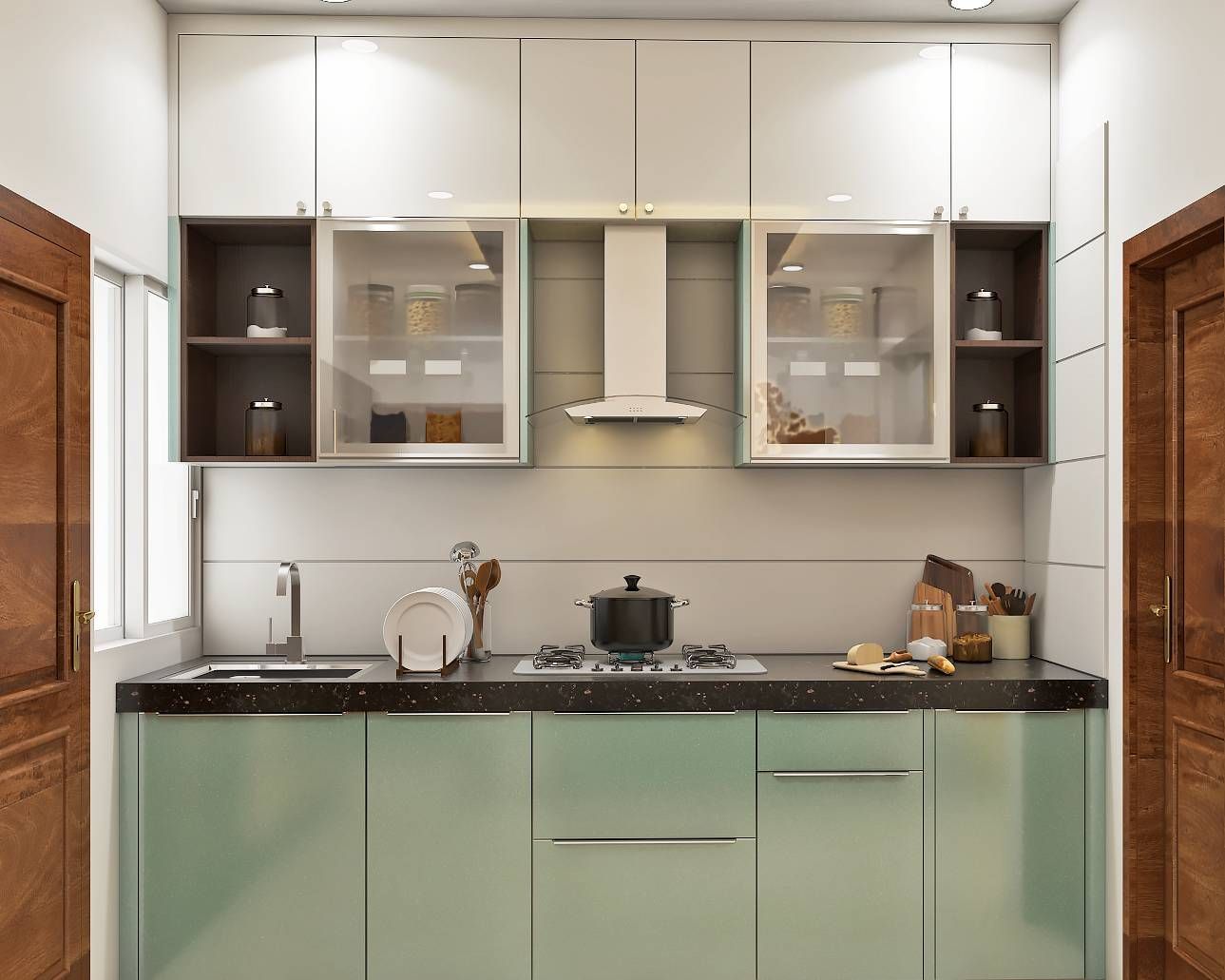 Modern Modular Grey And White Parallel Kitchen Design