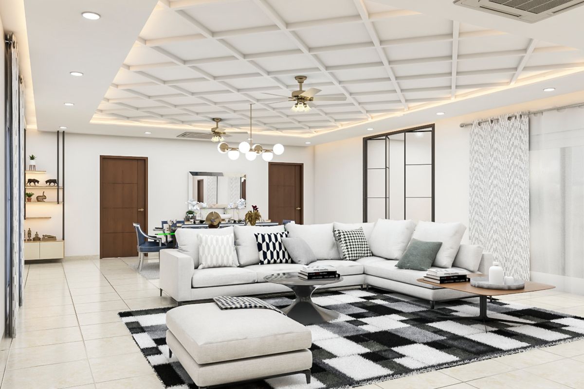 Spacious White Living Room Design | Livspace