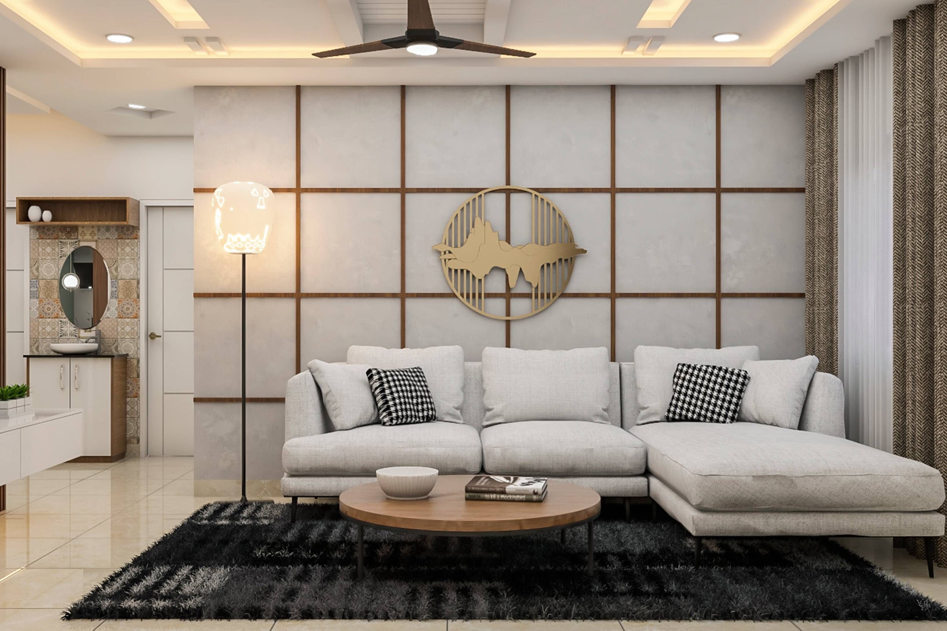 Contemporary Living Room Design With A White L-Shaped Sofa