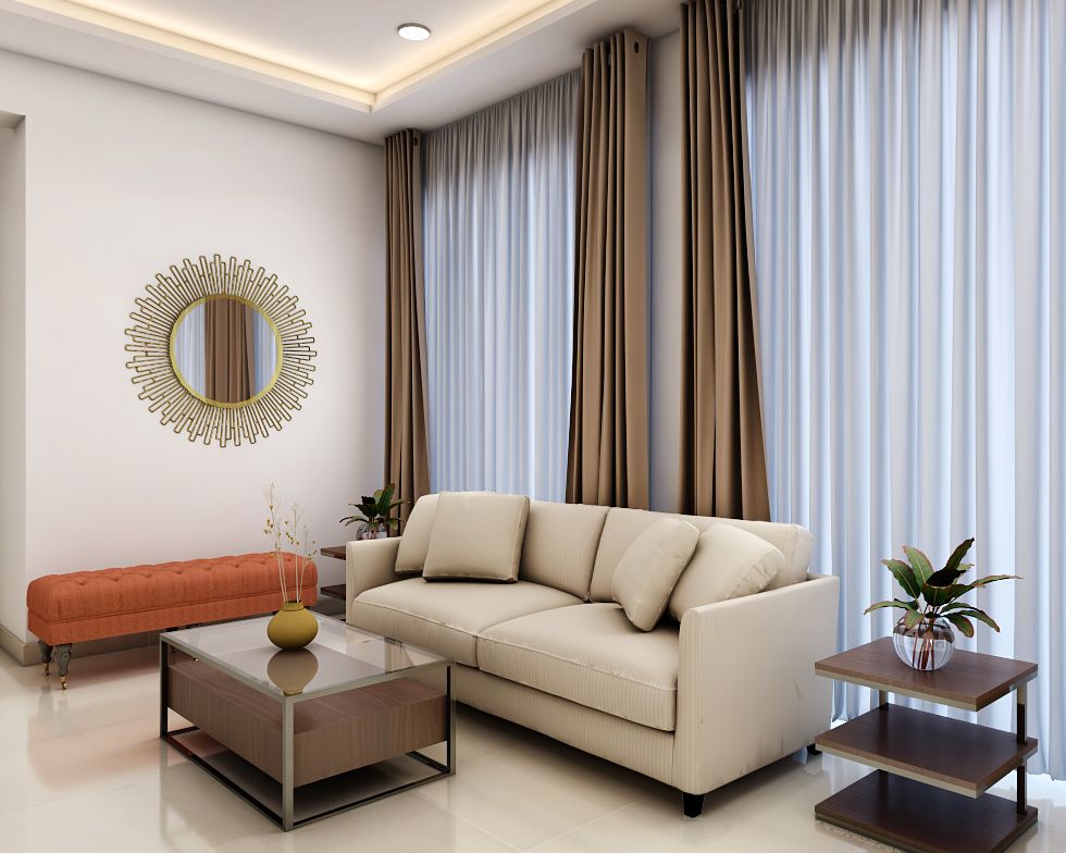 Contemporary Living Room Design With A Beige L-Shaped Sofa