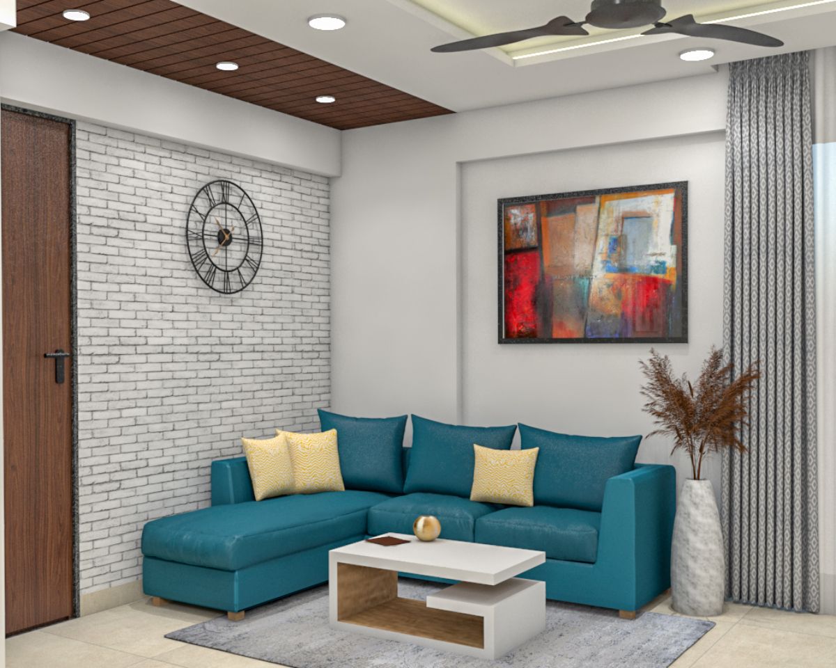 Modern Living Room Design With A Blue Sectional Sofa