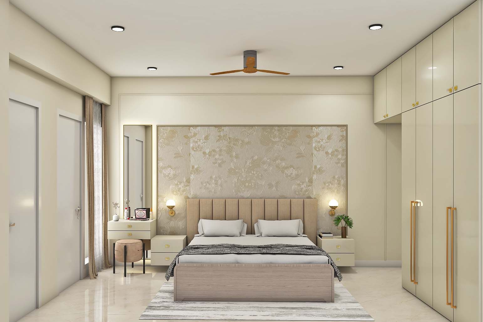 Contemporary Bedroom Design With Floral Wallpaper