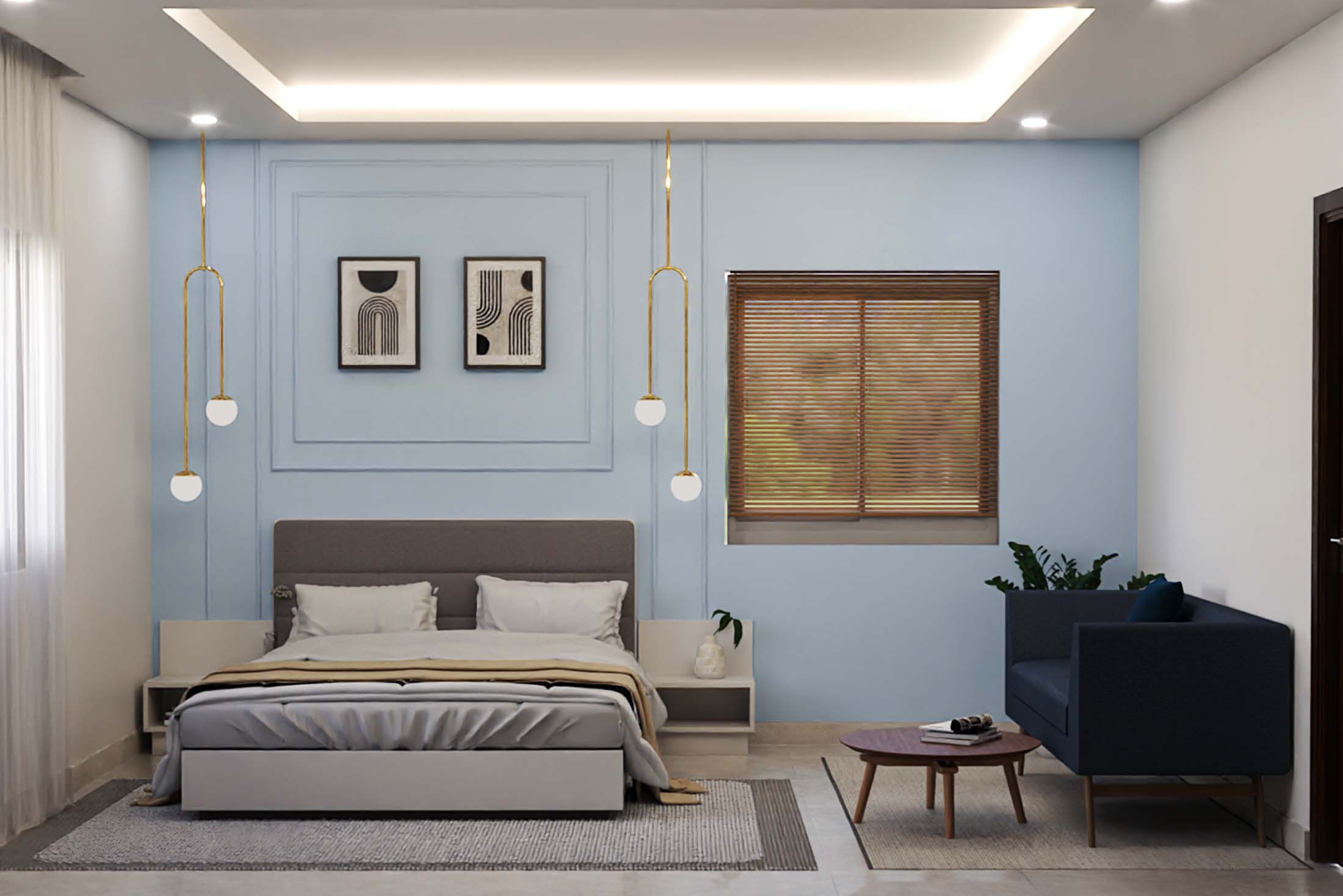 Contemporary Master Bedroom Design With Light Blue Walls