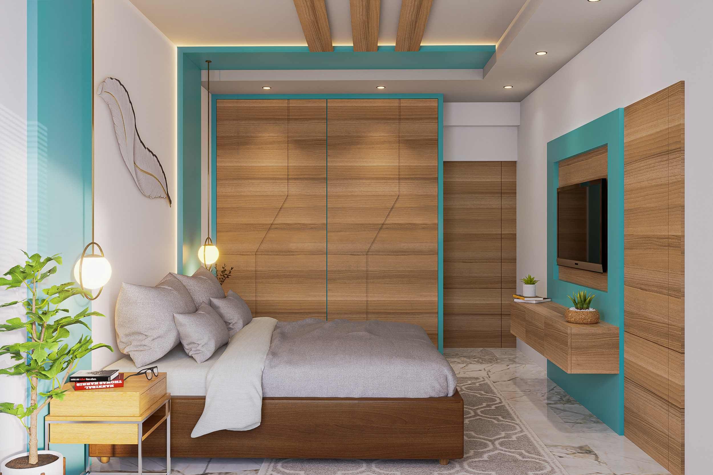 Modern Bedroom Design With Wooden Bed And Wardrobe