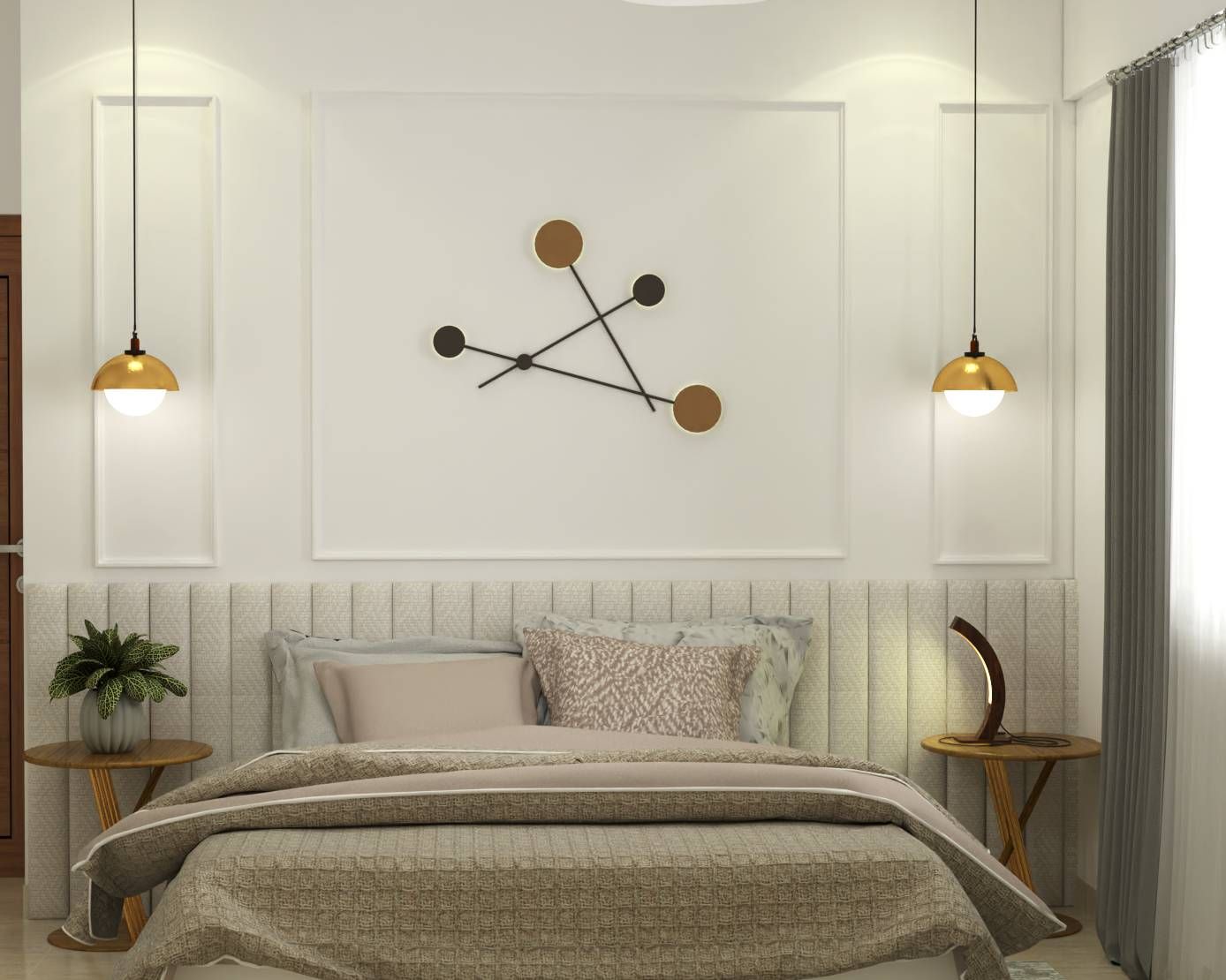Modern Master Bedroom Design With Hanging Lights