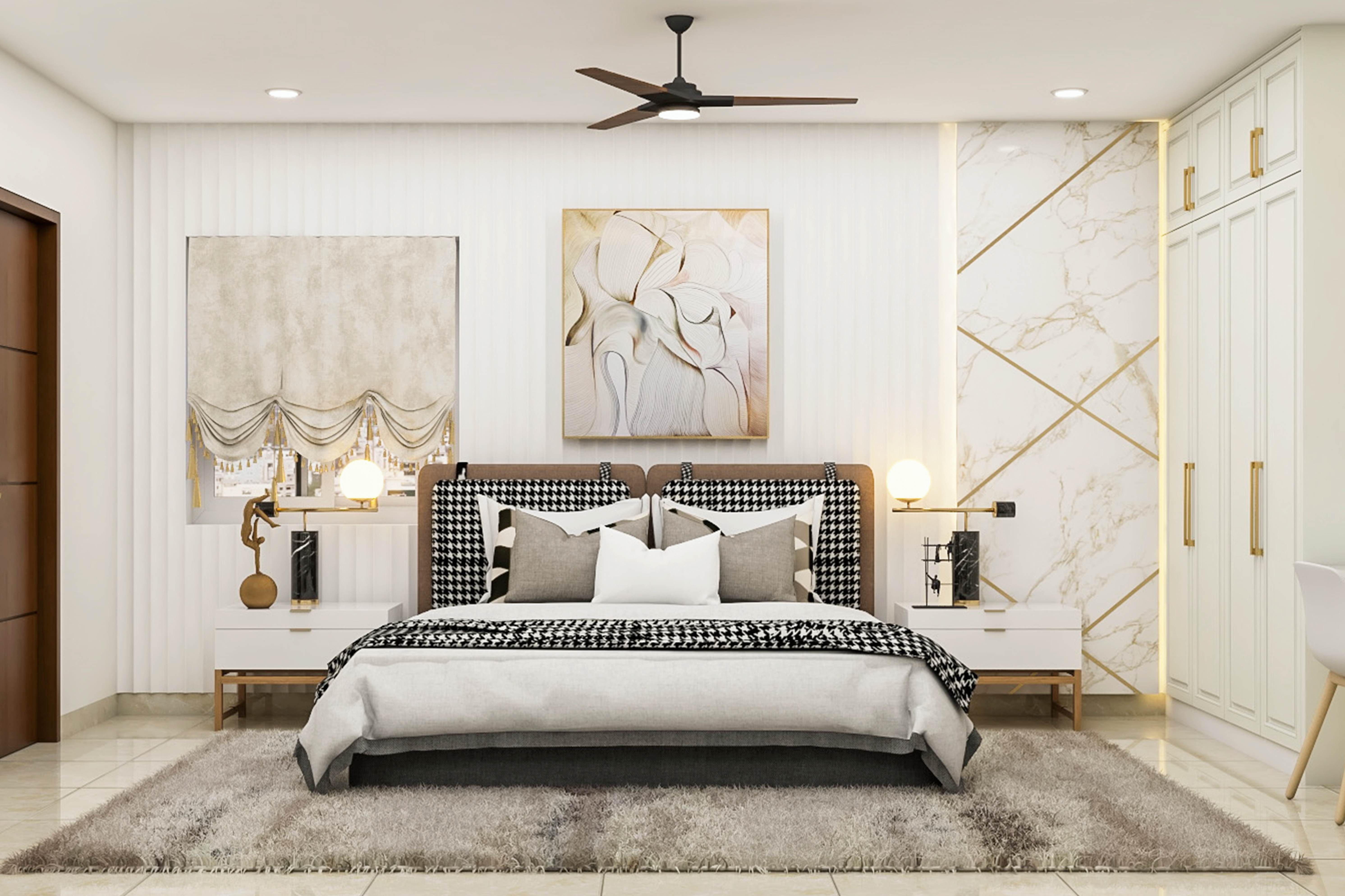 Spacious Bedroom Design With White Wardrobe And Bedside Tables | Livspace