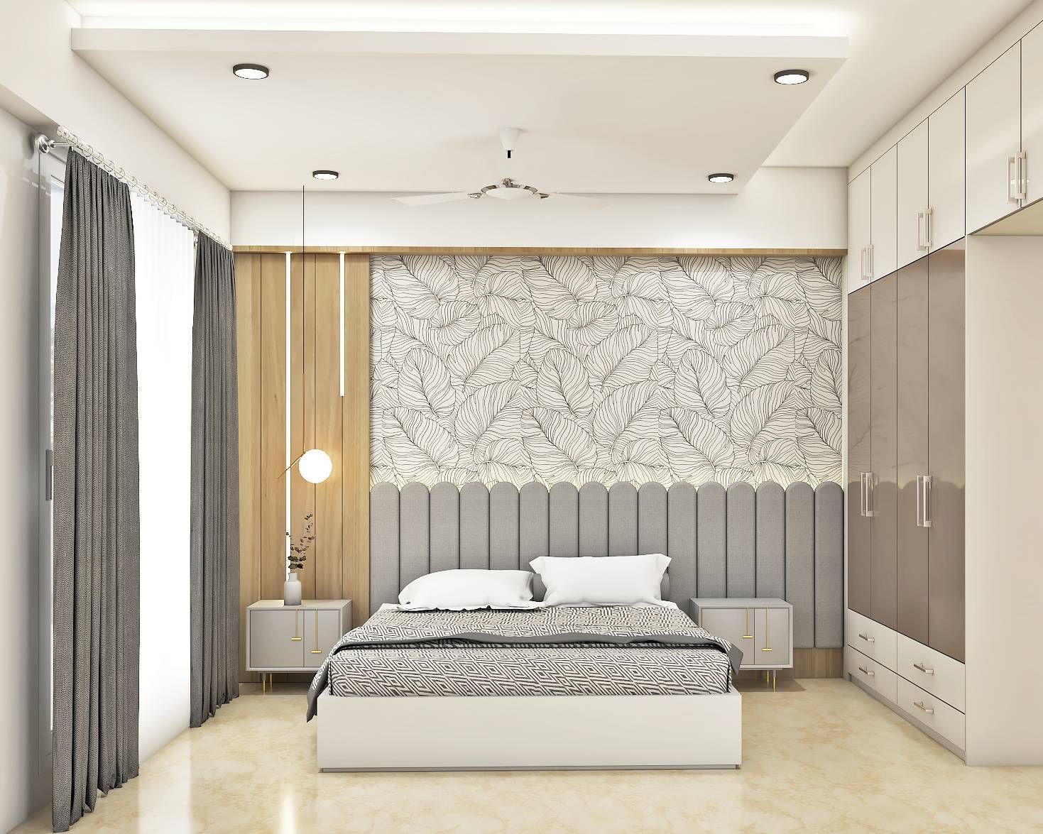 Spacious Bedroom Design With Wooden Wall Panels | Livspace